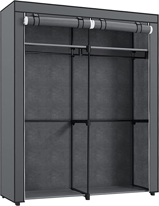 Kleiderschrank mit Bekleidungsstangen - Leinenschrank - Kleidungsständer - faltbar - 140 x 43 x 174 cm