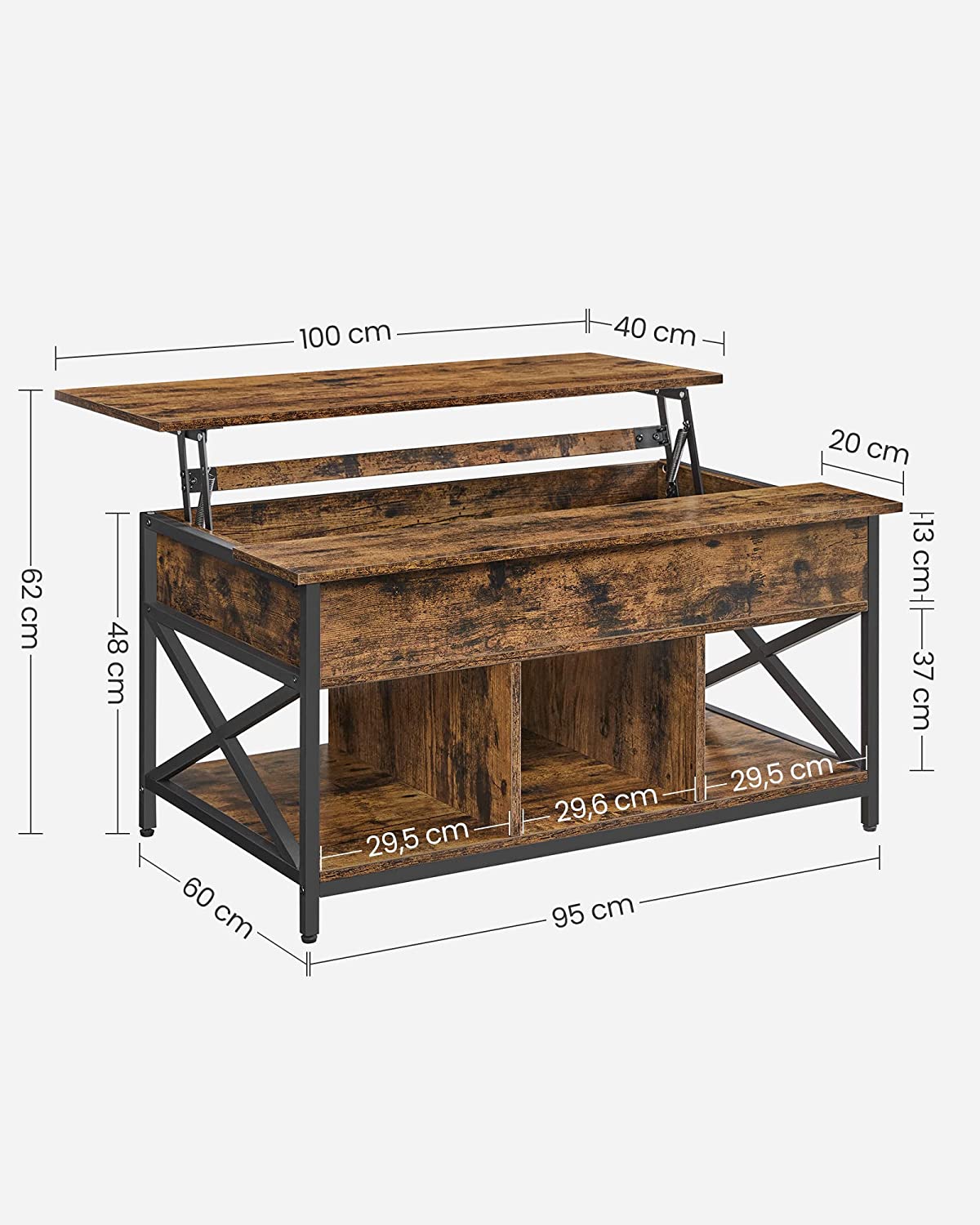 Couchtisch - Wohnzimmertisch - mit verstecktem Lagerraum - Vintage Brown -black