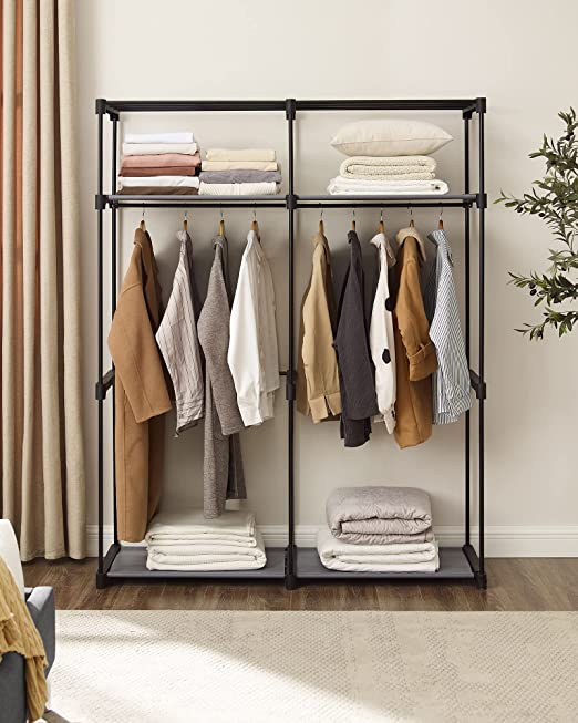 Kleiderschrank mit Bekleidungsstangen - Leinenschrank - Kleidungsständer - faltbar - 140 x 43 x 174 cm