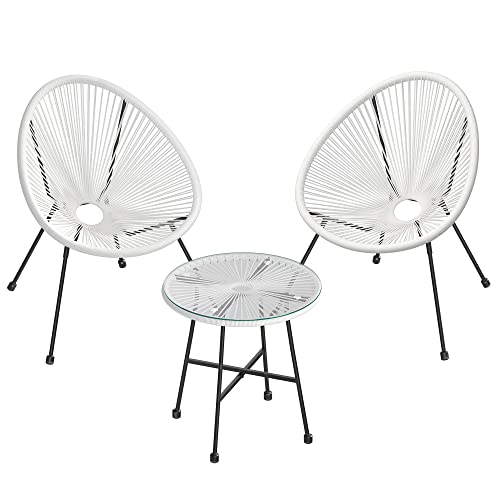 Gartenmöbel Set - Balkonmöbel - Set von 3 - Glas Tisch - 2 Stühle - Schwarz