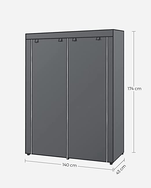 Kleiderschrank mit Bekleidungsstangen - Leinenschrank - Kleidungsständer - faltbar - 140 x 43 x 174 cm