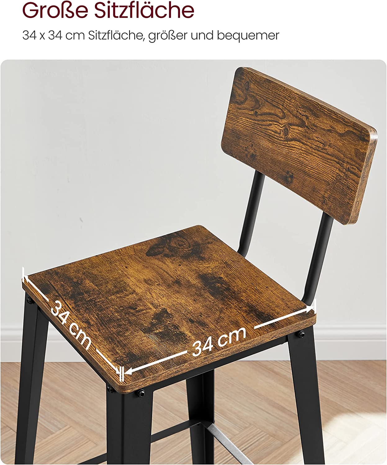 Barhocker - Barstühle - Küchenstühle - 2 - mit Rückenlehne - Stahlrahmen - Brown Black