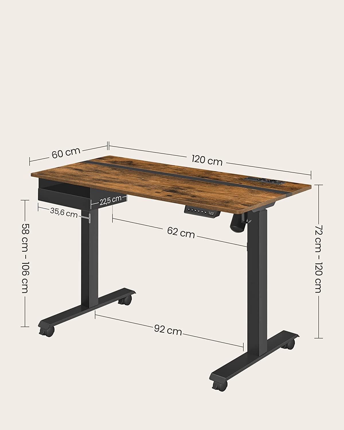 Elektrischer Schreibtisch - Höhe einstellbar - mit Sockel