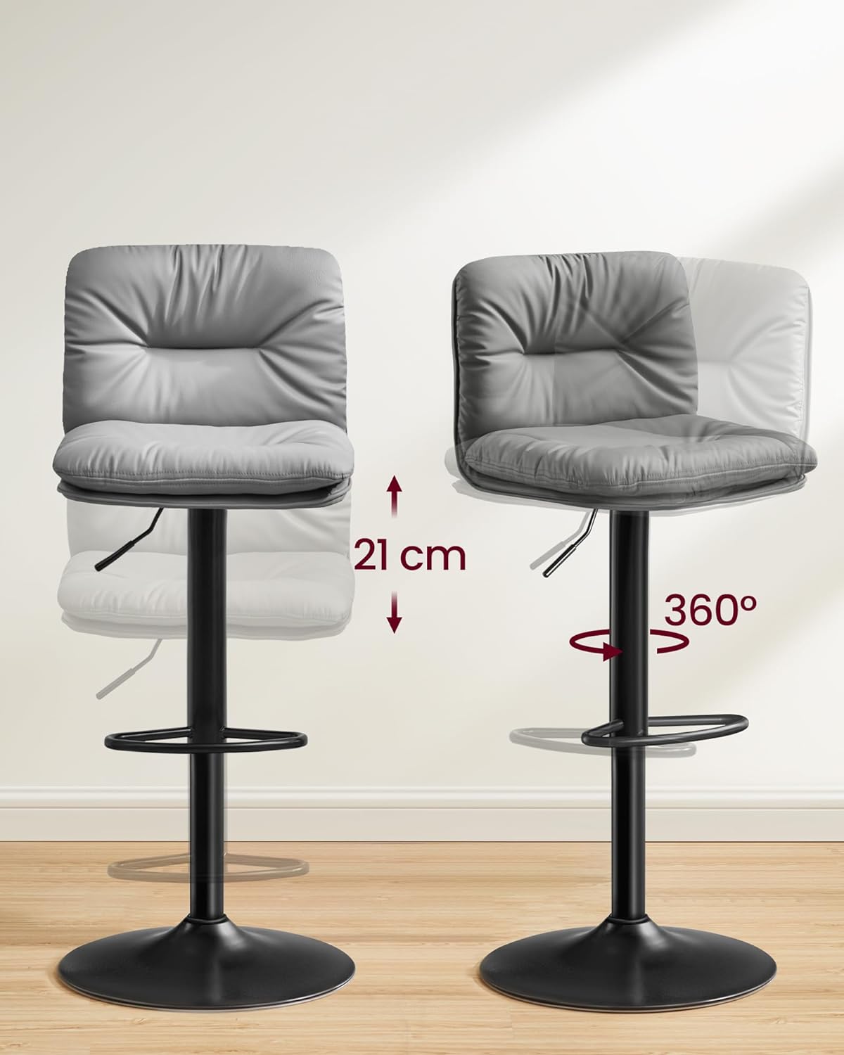 Barhocker - 2 - Stiftsitz - rotbar - grau