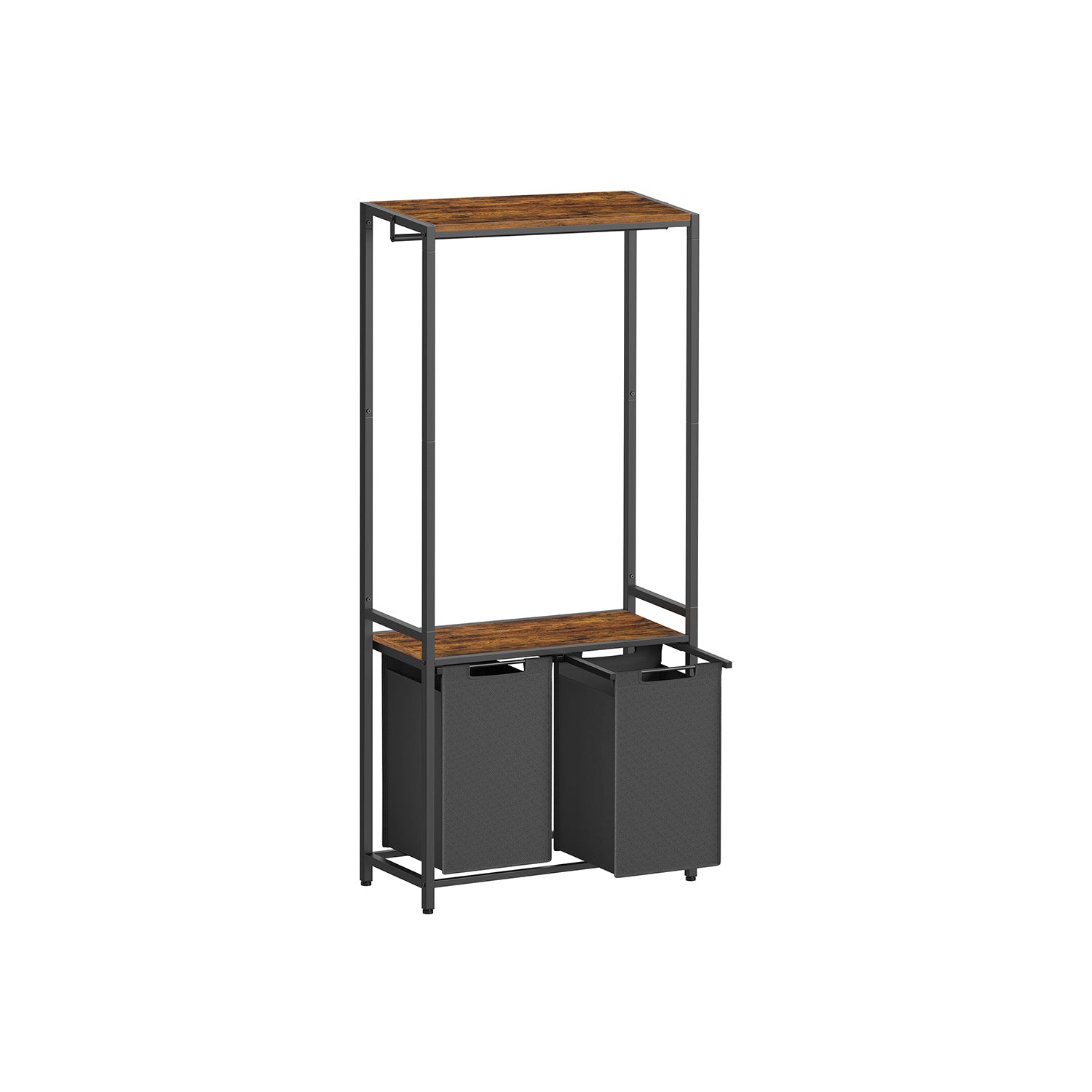 Wäschereikorb mit Kleiderregal-2-Fächer-Vintage-Braun-Klassik-Schwarz