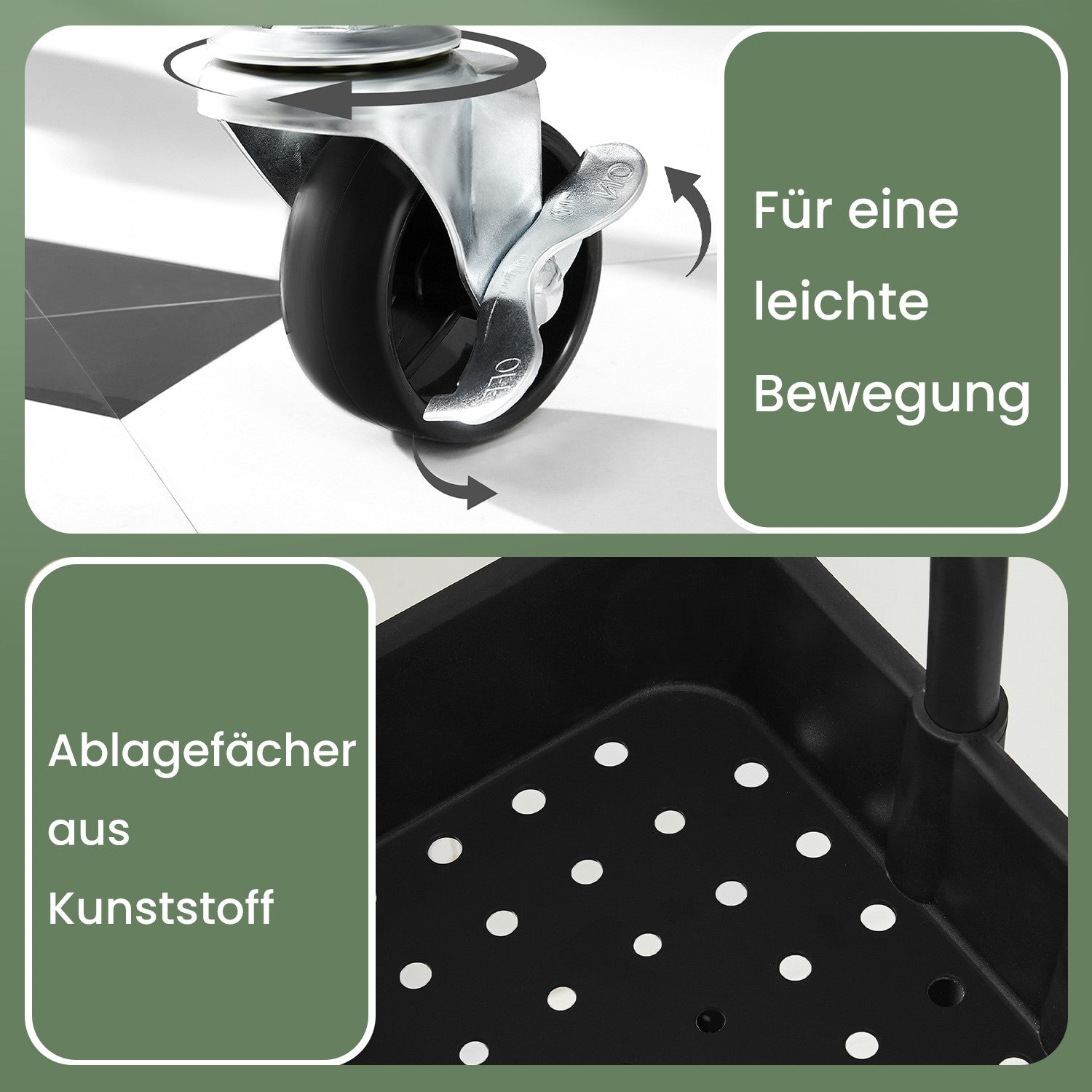 3-layerer Trolley, Servierwagen, Küchenwagen mit Griff