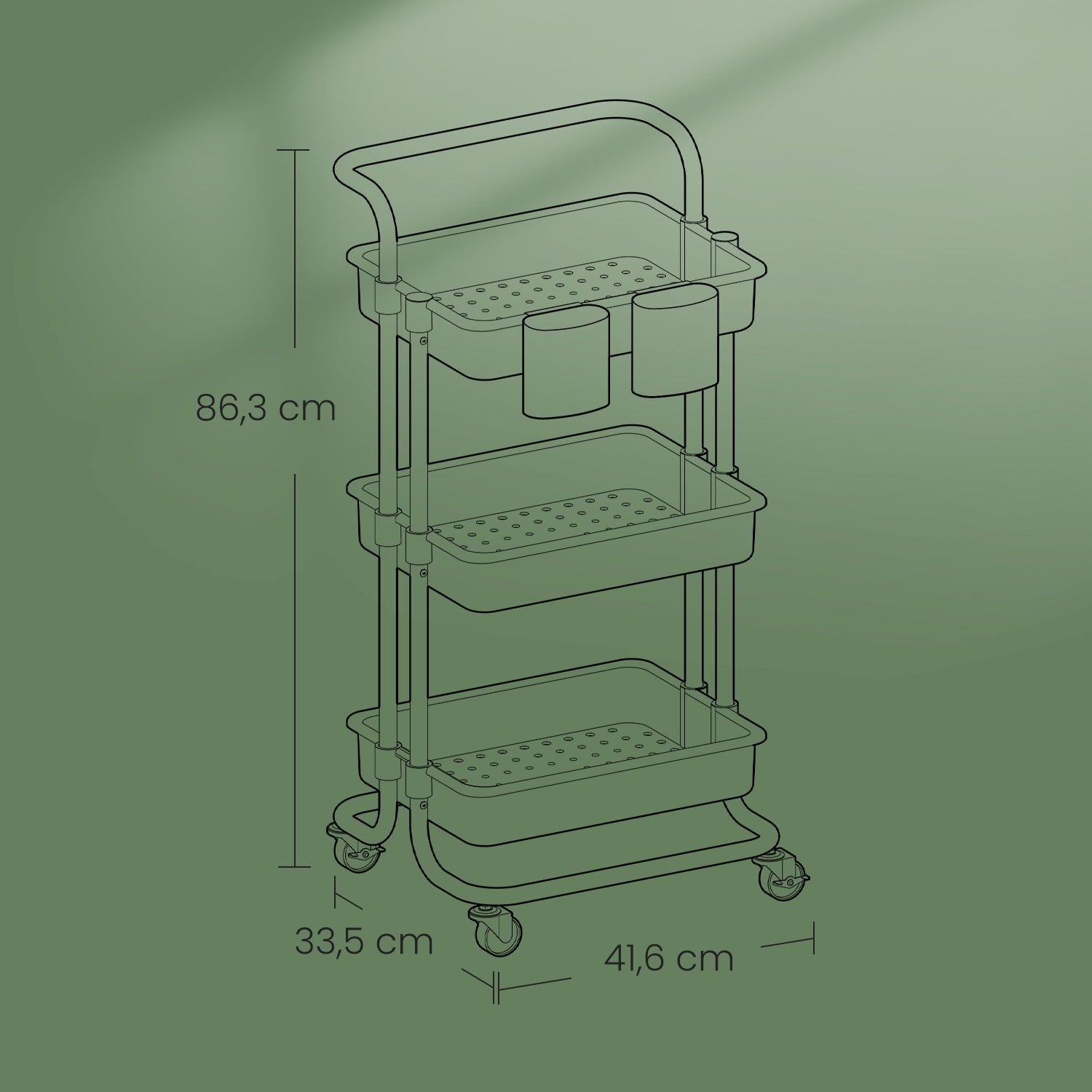 3-layerer Trolley, Servierwagen, Küchenwagen mit Griff