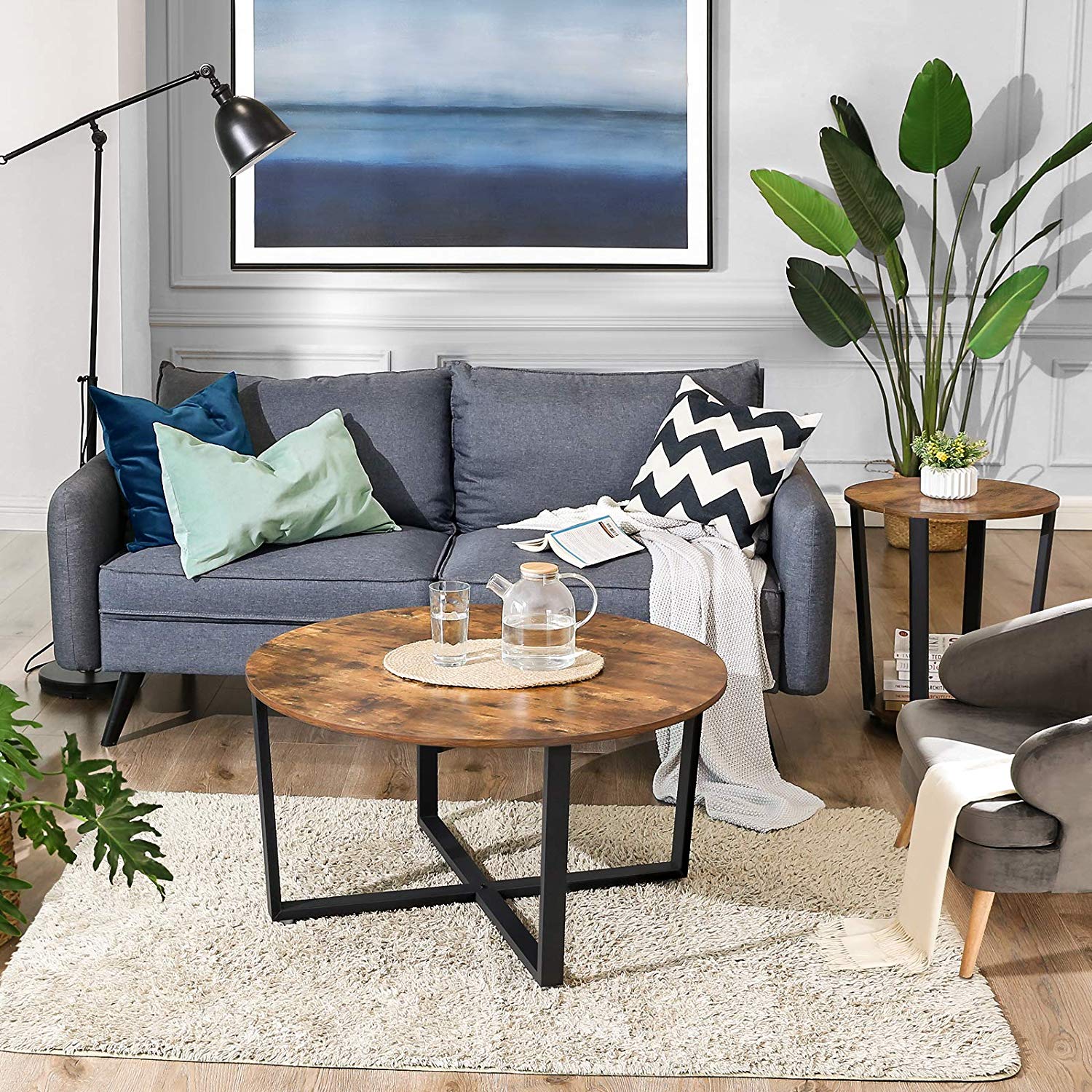Couchtisch - Banktisch - Runde - Stahlrahmen - Brown