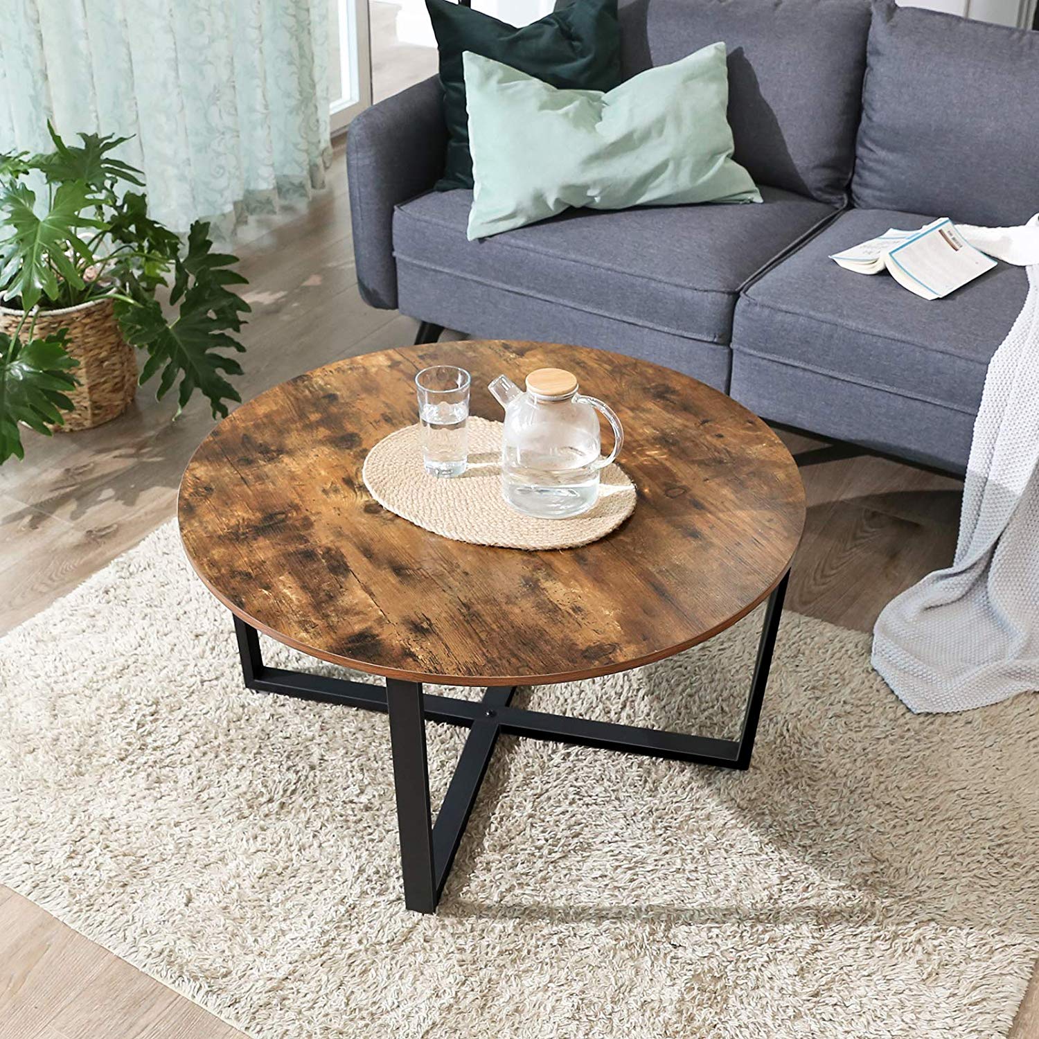 Couchtisch - Banktisch - Runde - Stahlrahmen - Brown