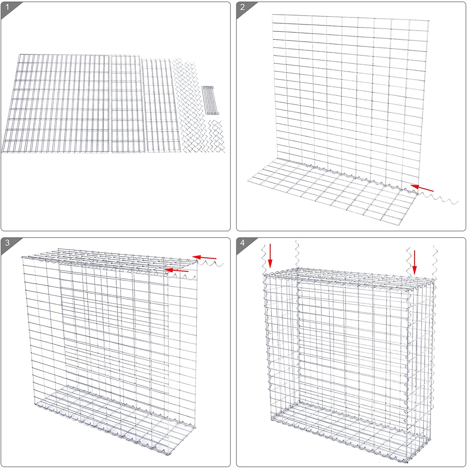 Schanskorf - Gabion aus Metallnetz - 100 x 95 x 30 cm - Silber