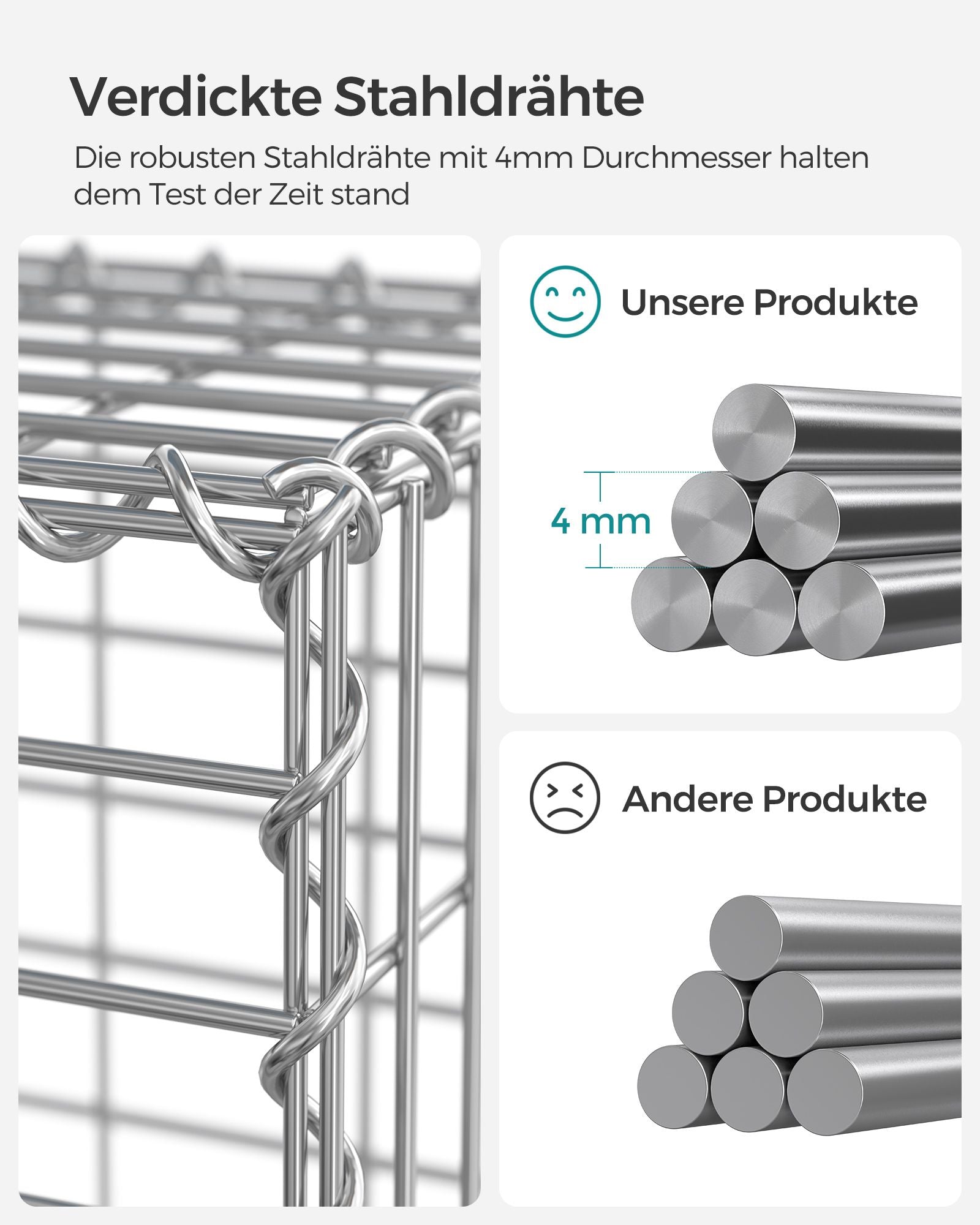 Drahtkorb - 100 x 30 x 30 cm - 2 - Silber
