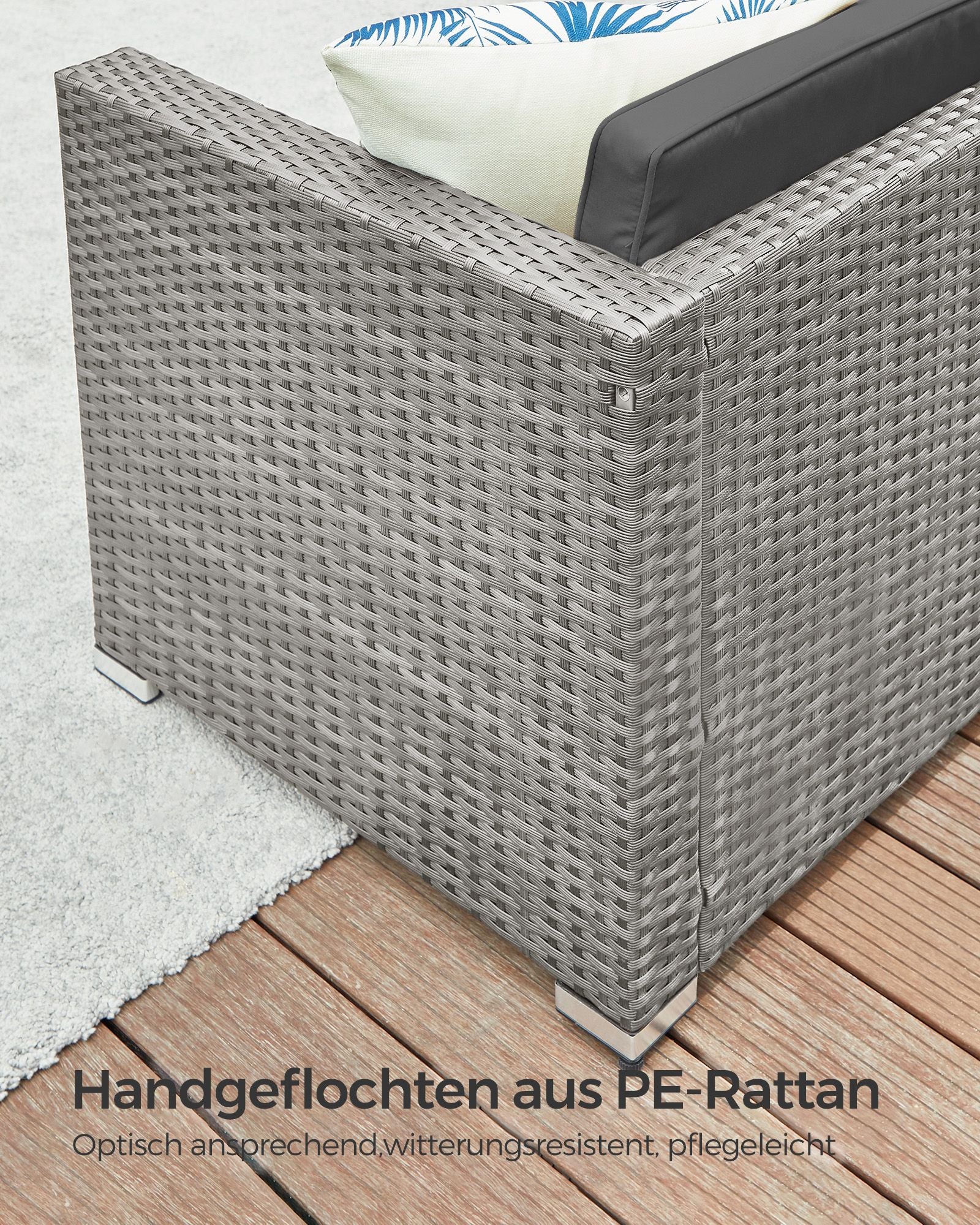 Balkonmöbel Set-polyrotan-mit-Kissen und Glas Tisch