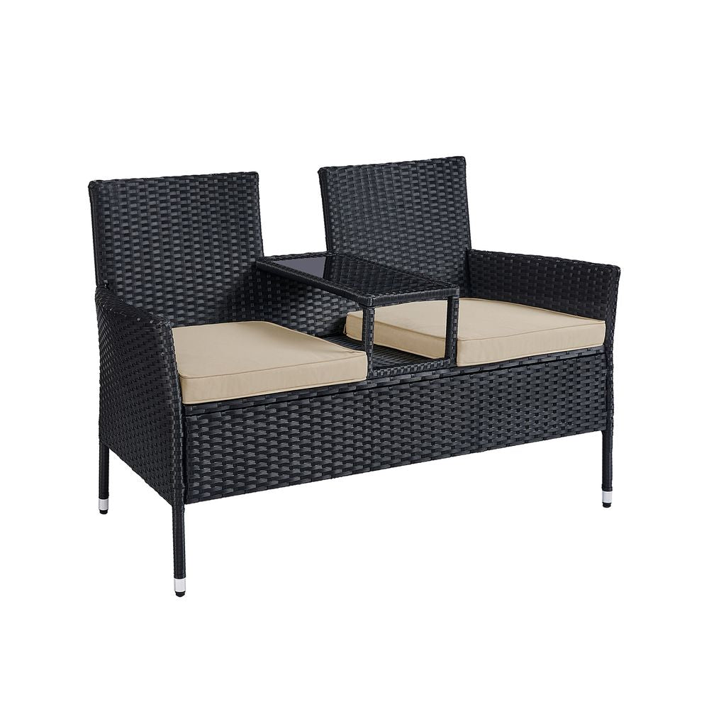 Gartenstuhl - Gartenmöbelset - Balkonmöbel - mit Tisch - weicher Sitz - Schwarz