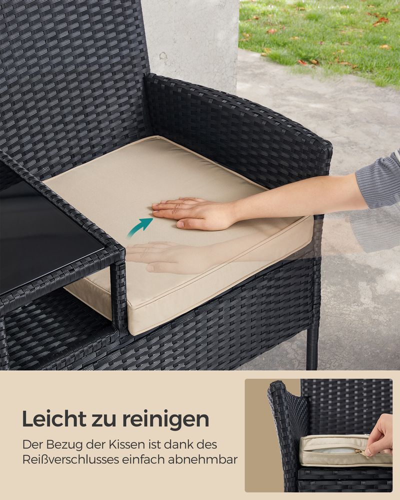 Gartenstuhl - Gartenmöbelset - Balkonmöbel - mit Tisch - weicher Sitz - Schwarz
