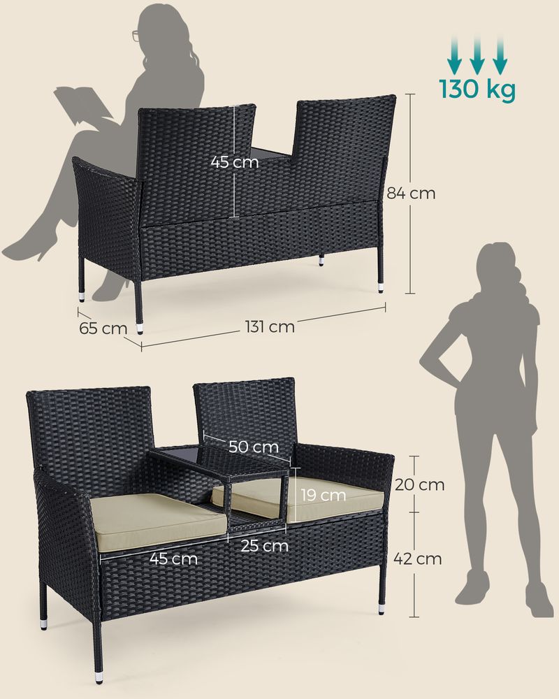 Gartenstuhl - Gartenmöbelset - Balkonmöbel - mit Tisch - weicher Sitz - Schwarz