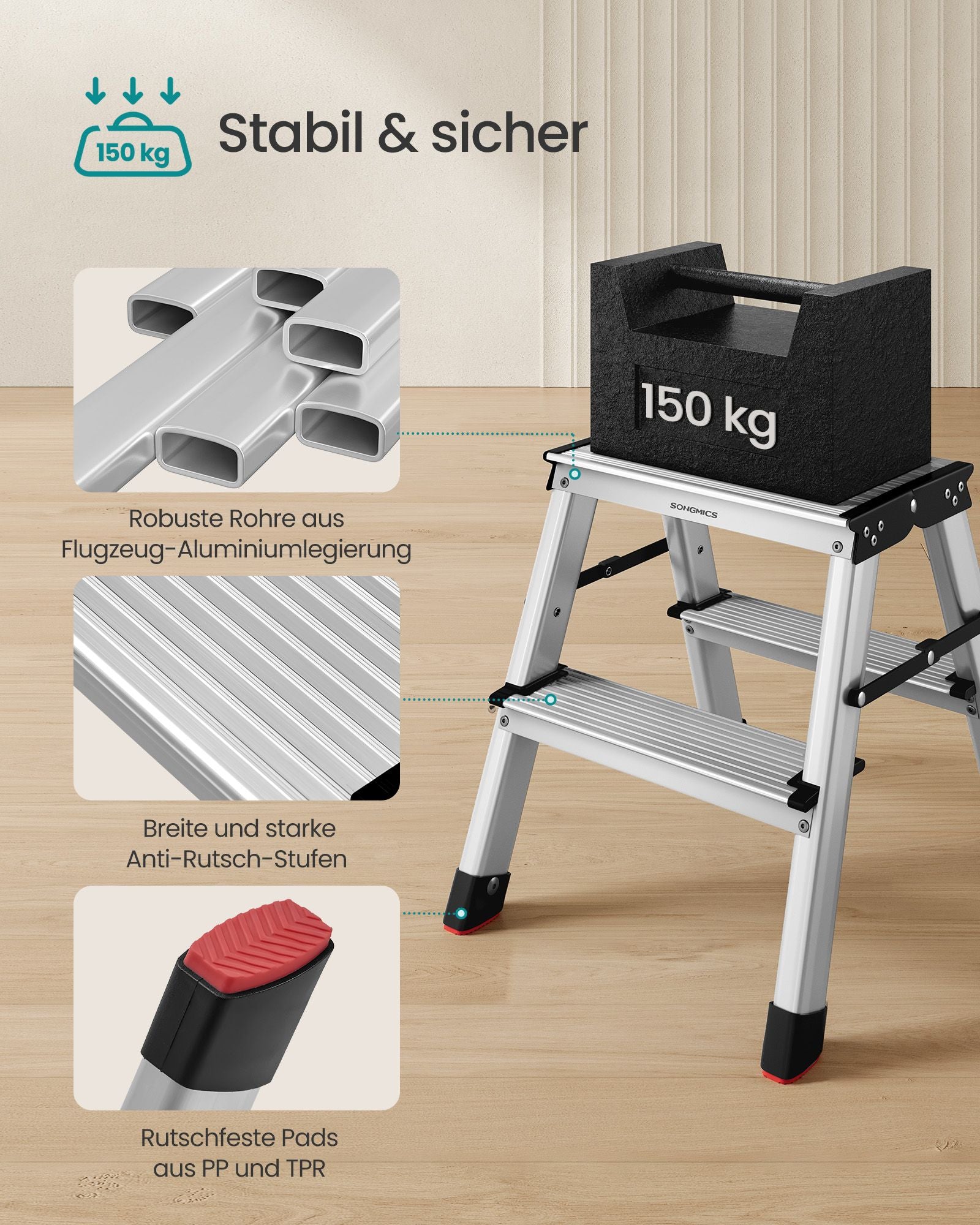 Leiter-2 nicht rutschfeste Stufen-Silber-Grau-Ink-Schwarz
