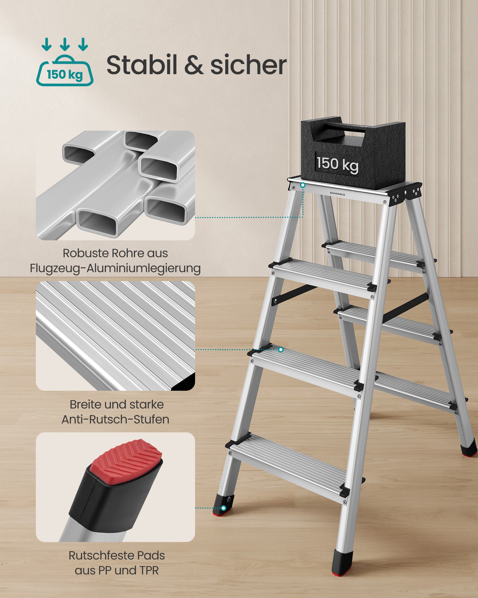 Leiter-4 nicht rutschfeste Stufen-Silber-Grau-Ink-Schwarz
