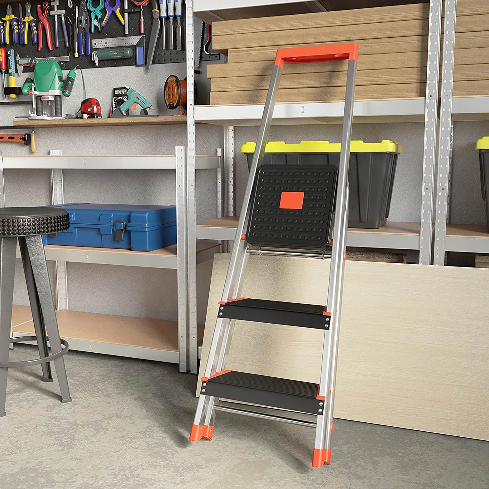 Leiter - 3 Stufen - Aluminium - Anti -Slip -Füße - Ladungskapazität 150 kg