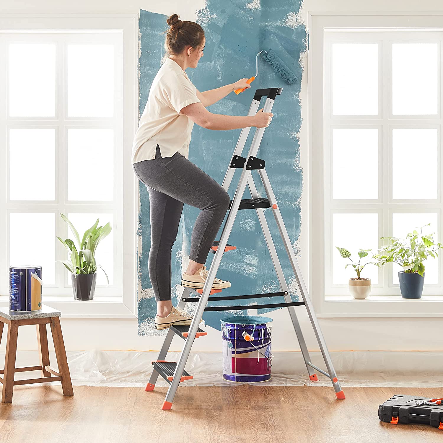 Treppenlade - faltbar - 5 Schritte - Aluminium - bis zu 150 kg