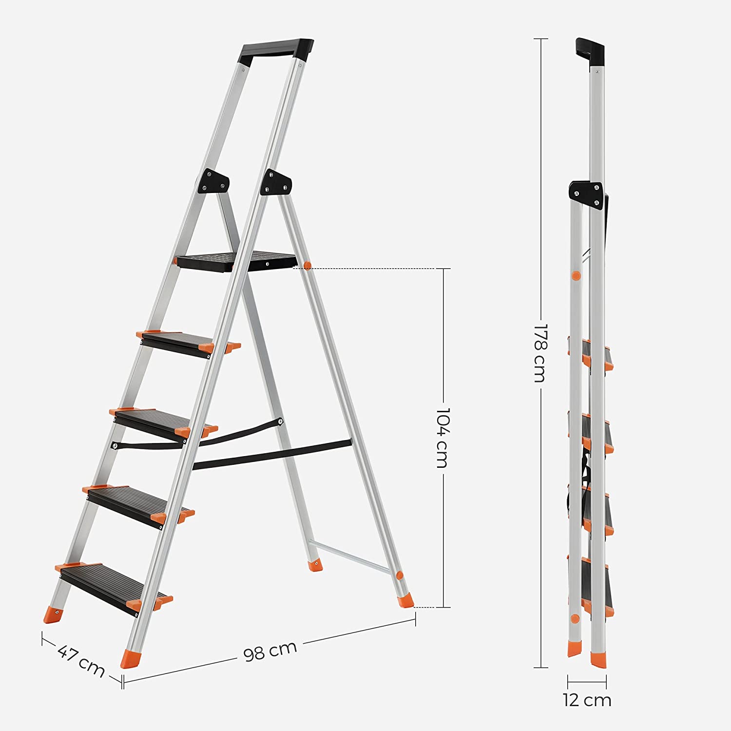 Treppenlade - faltbar - 5 Schritte - Aluminium - bis zu 150 kg