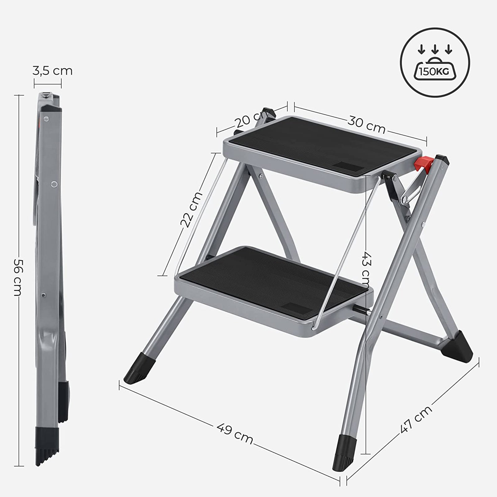 Treppenlade - Metallrahmen - 2 Stufen - Anti -Slip - Grau