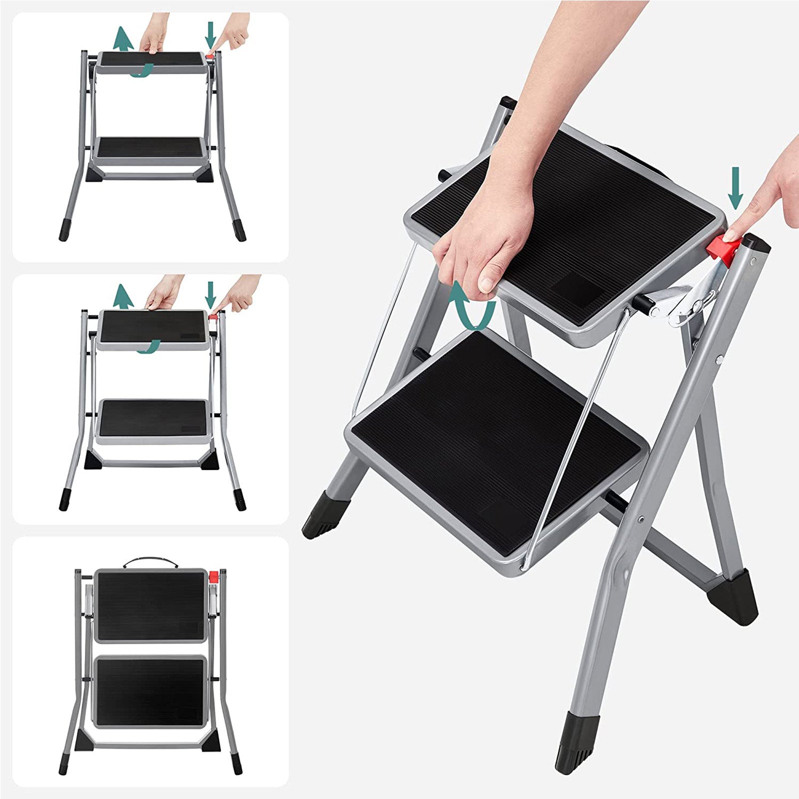 Treppenlade - Metallrahmen - 2 Stufen - Anti -Slip - Grau