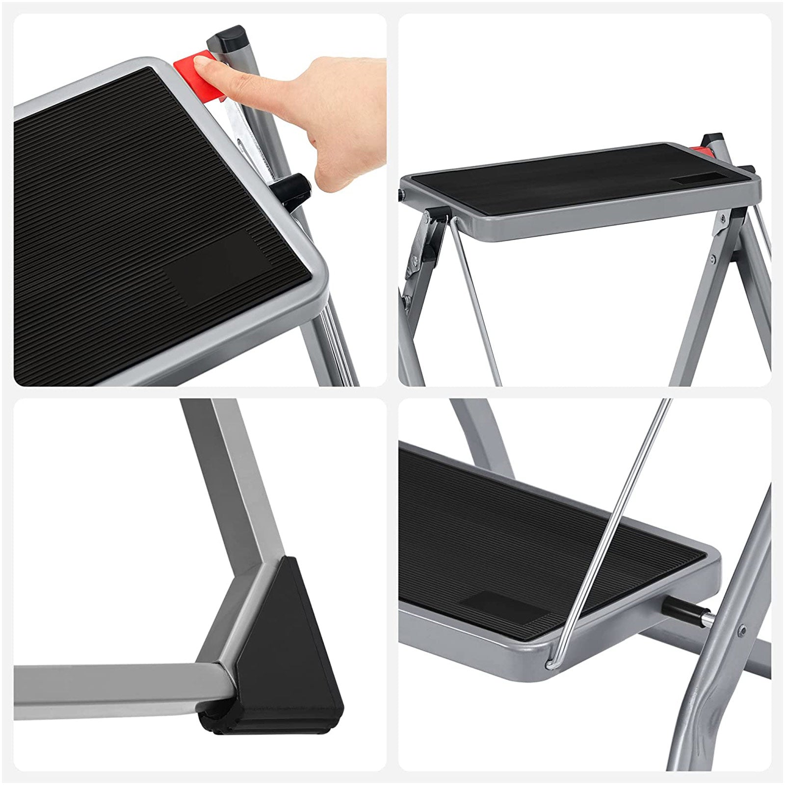 Treppenlade - Metallrahmen - 2 Stufen - Anti -Slip - Grau