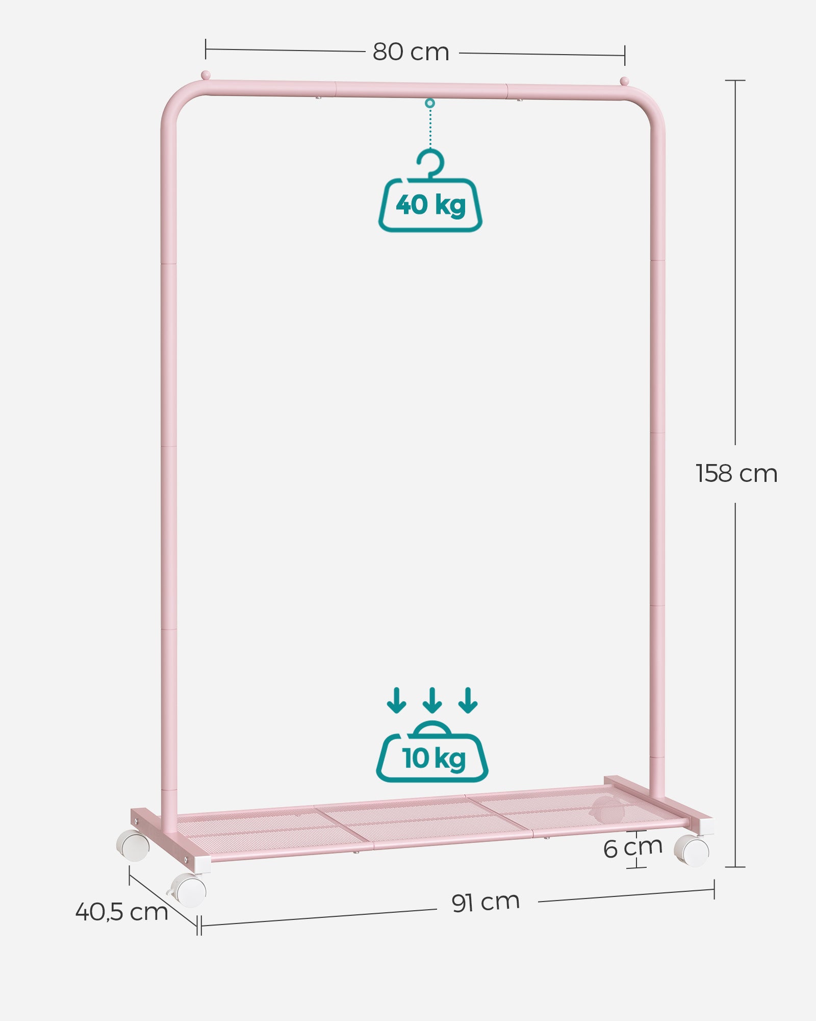 Kleidungsständer 91 cm breit auf pastellrosa Rädern