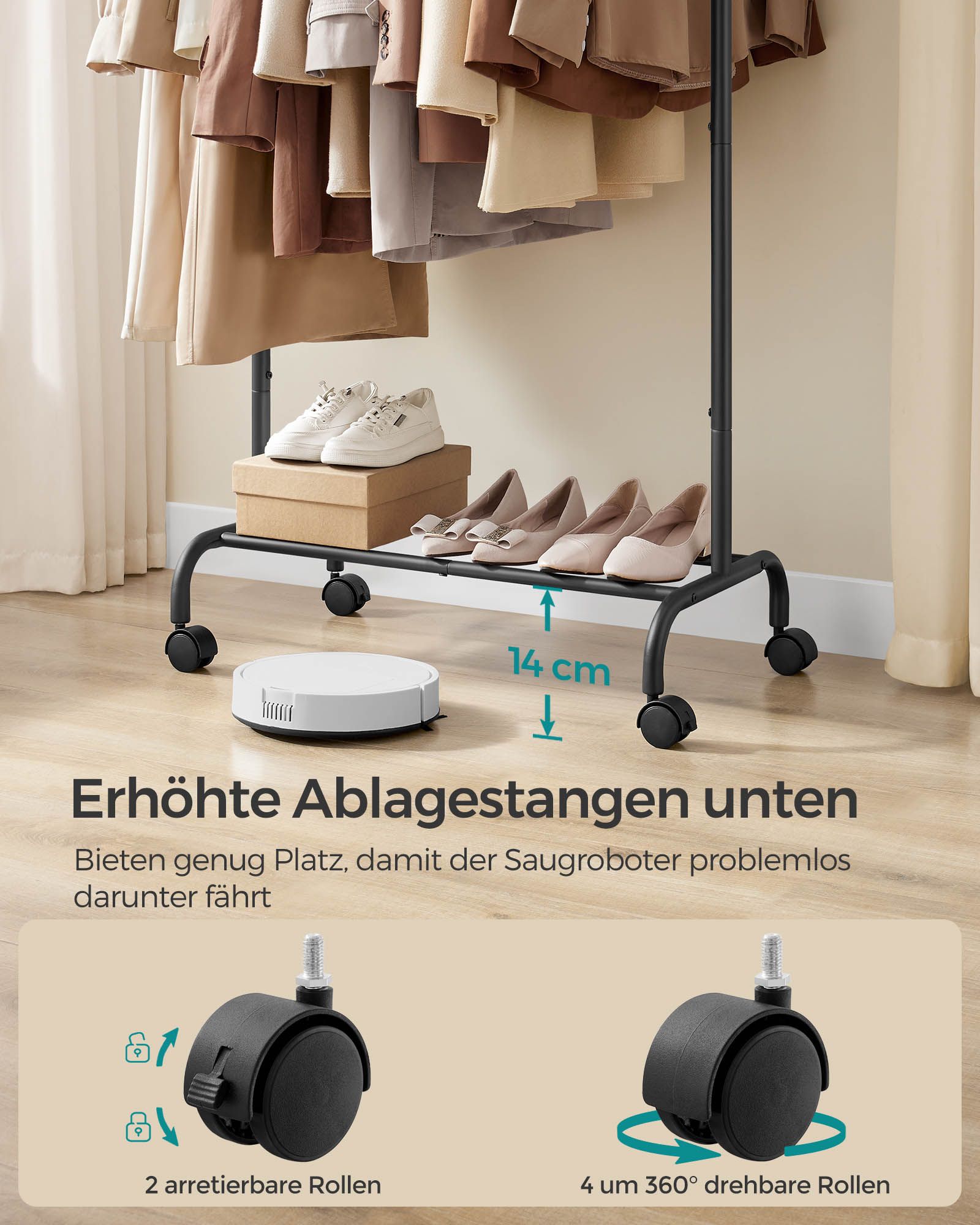 Kleidungsständer auf Rädern mit einer Ladung von bis zu 45 kg, Tinte schwarz
