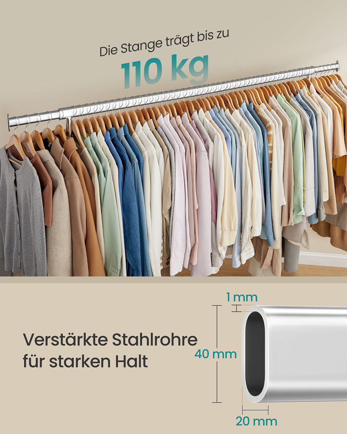 Kleidungsständer auf Rädern-45x (160-200) x162,9 cm-Silver