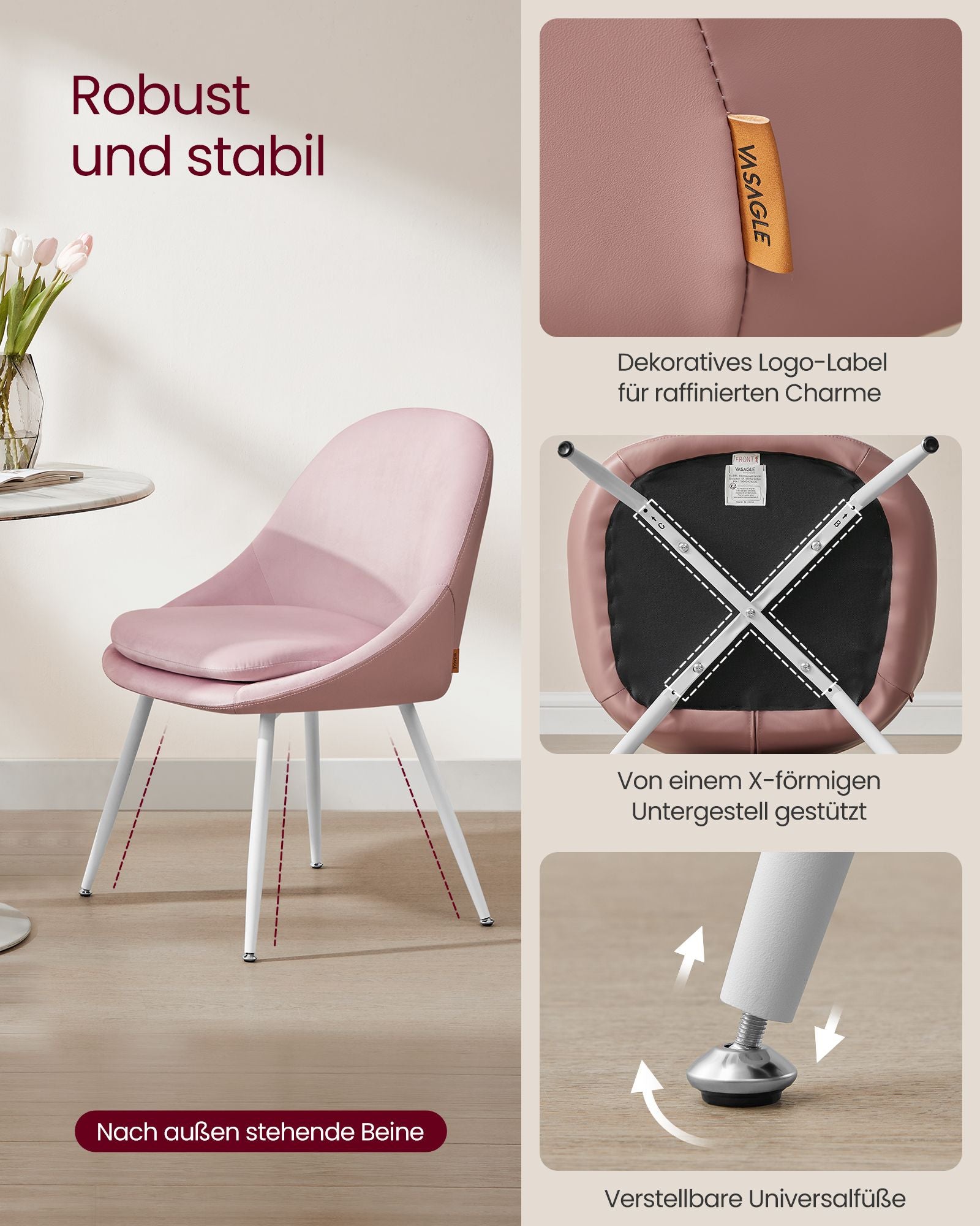 Esszimmerstuhl Set von 2 mit Kissen Pastellrosa und Wolke weiß