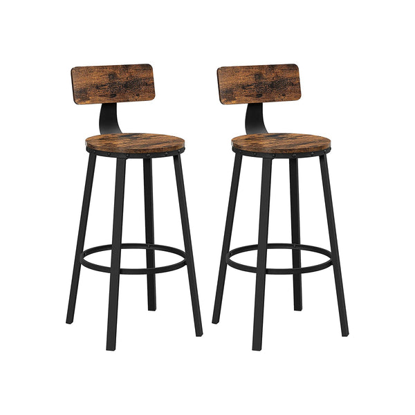 Barhocker - 2 - mit Rückenlehne - Holzsitz - braun