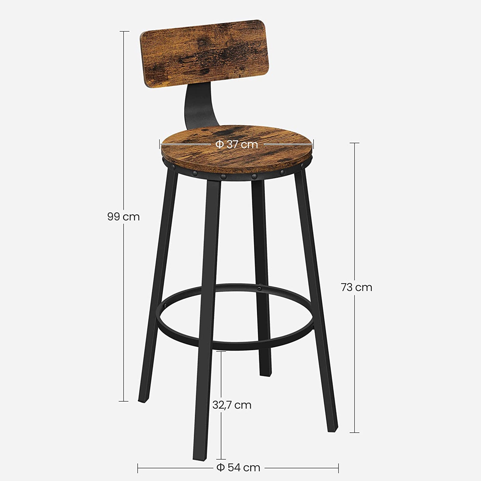 Barhocker - 2 - mit Rückenlehne - Holzsitz - braun