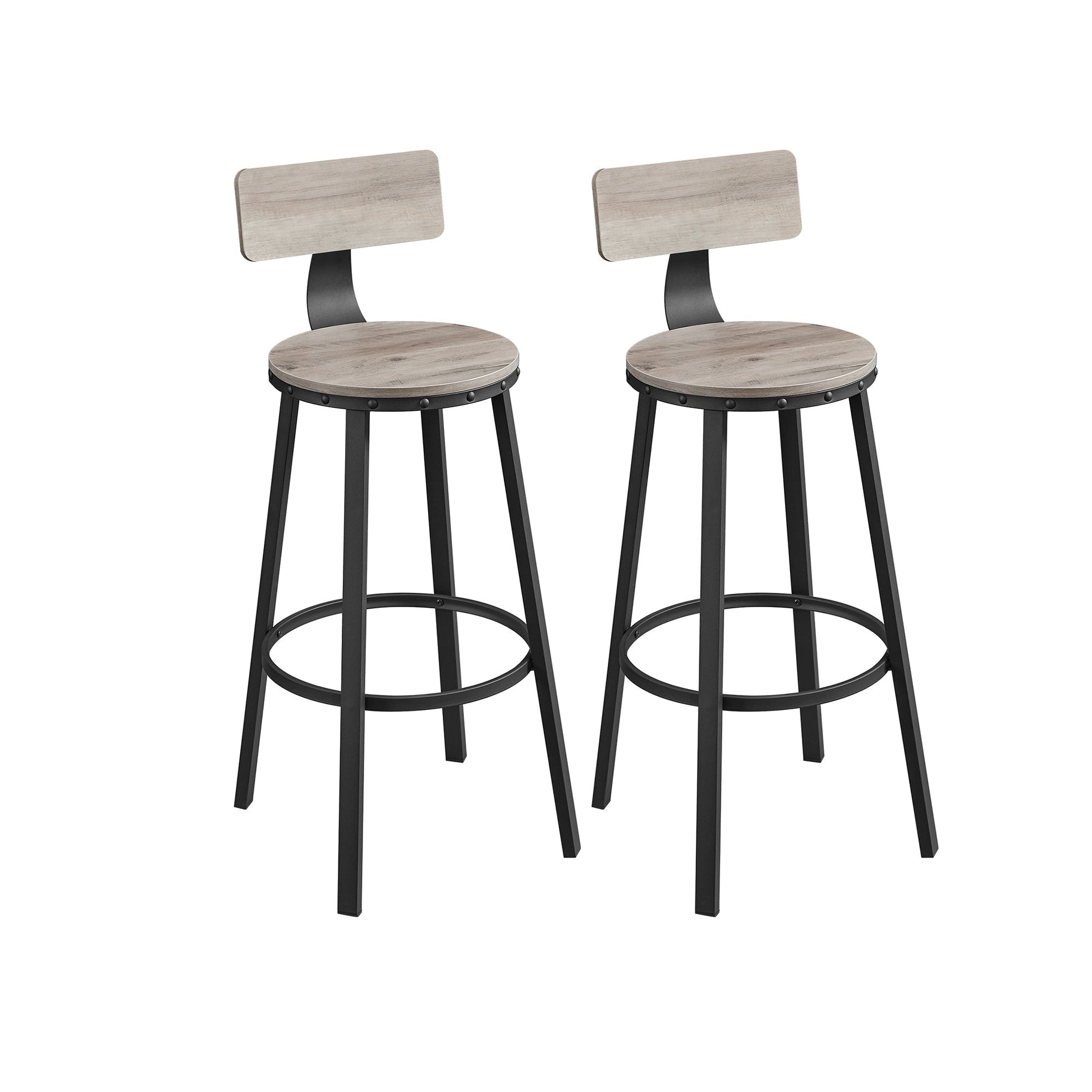 Barhocker - 2 - mit Rückenlehne - Holzsitz - braun