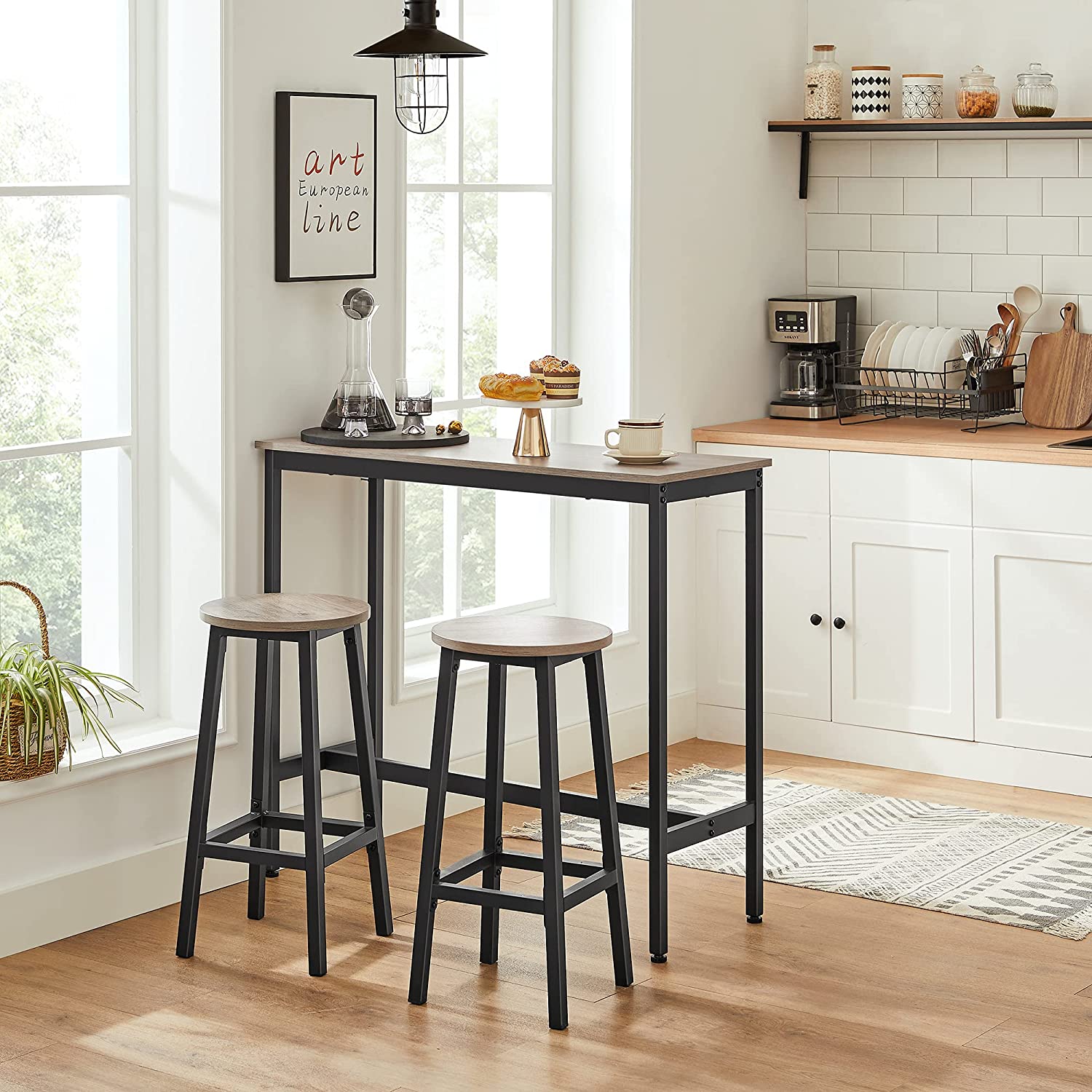 Barhocker - 2 - Stangenstühle - Höhe 65 cm - rund - mit Stahlrahmen