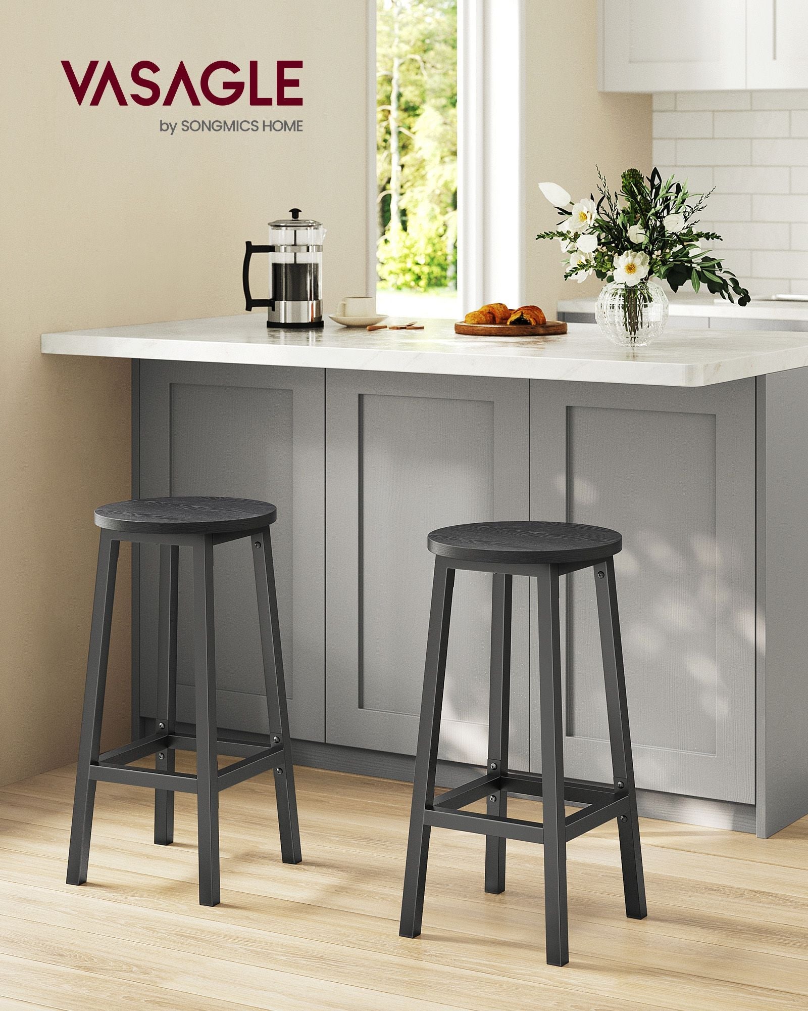 Barhocker - 2 - Stangenstühle - Höhe 65 cm - rund - mit Stahlrahmen