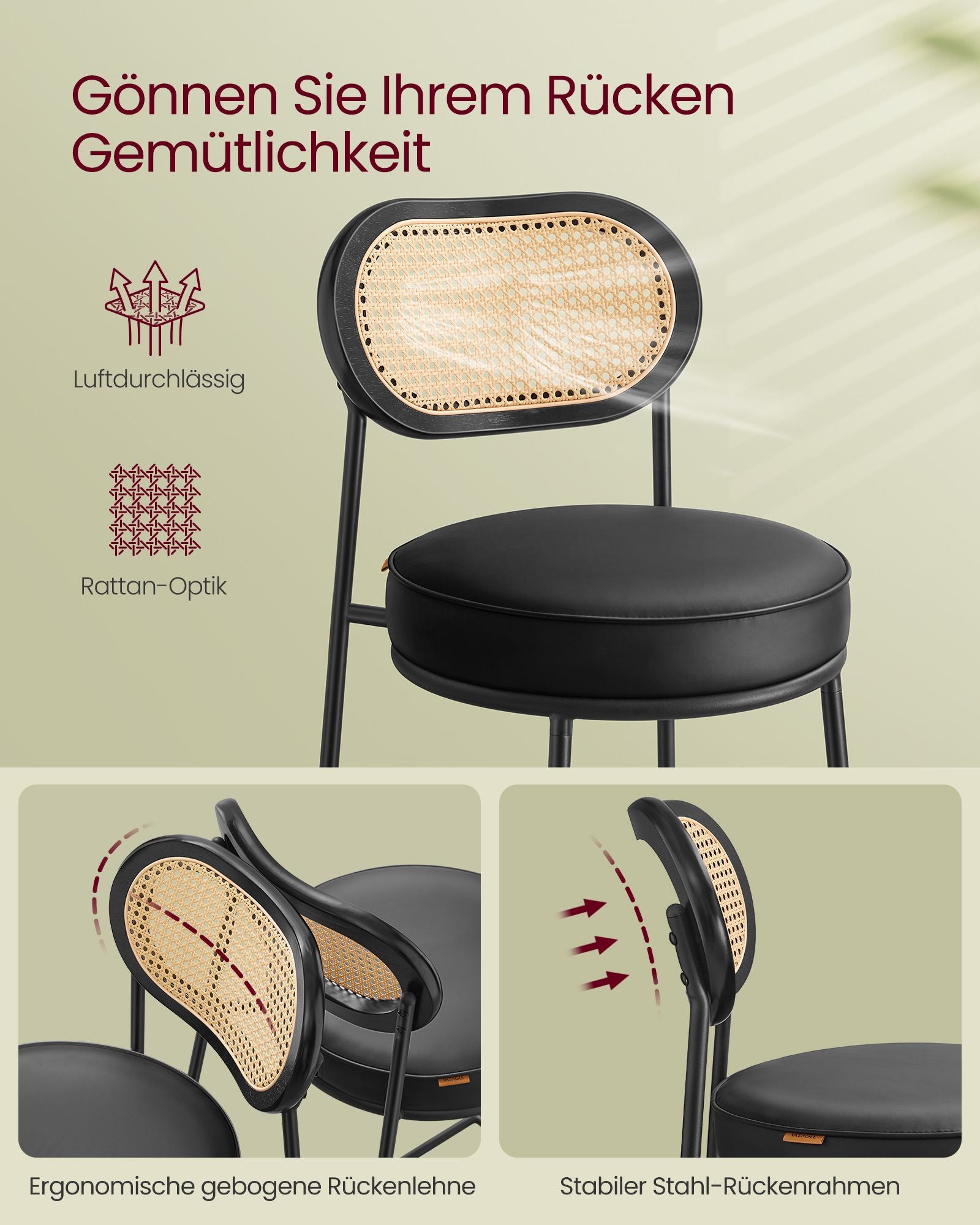 Barhocker Set von 2 - Hochhocker - Bent Back ausgewählt - Frühstücksbar