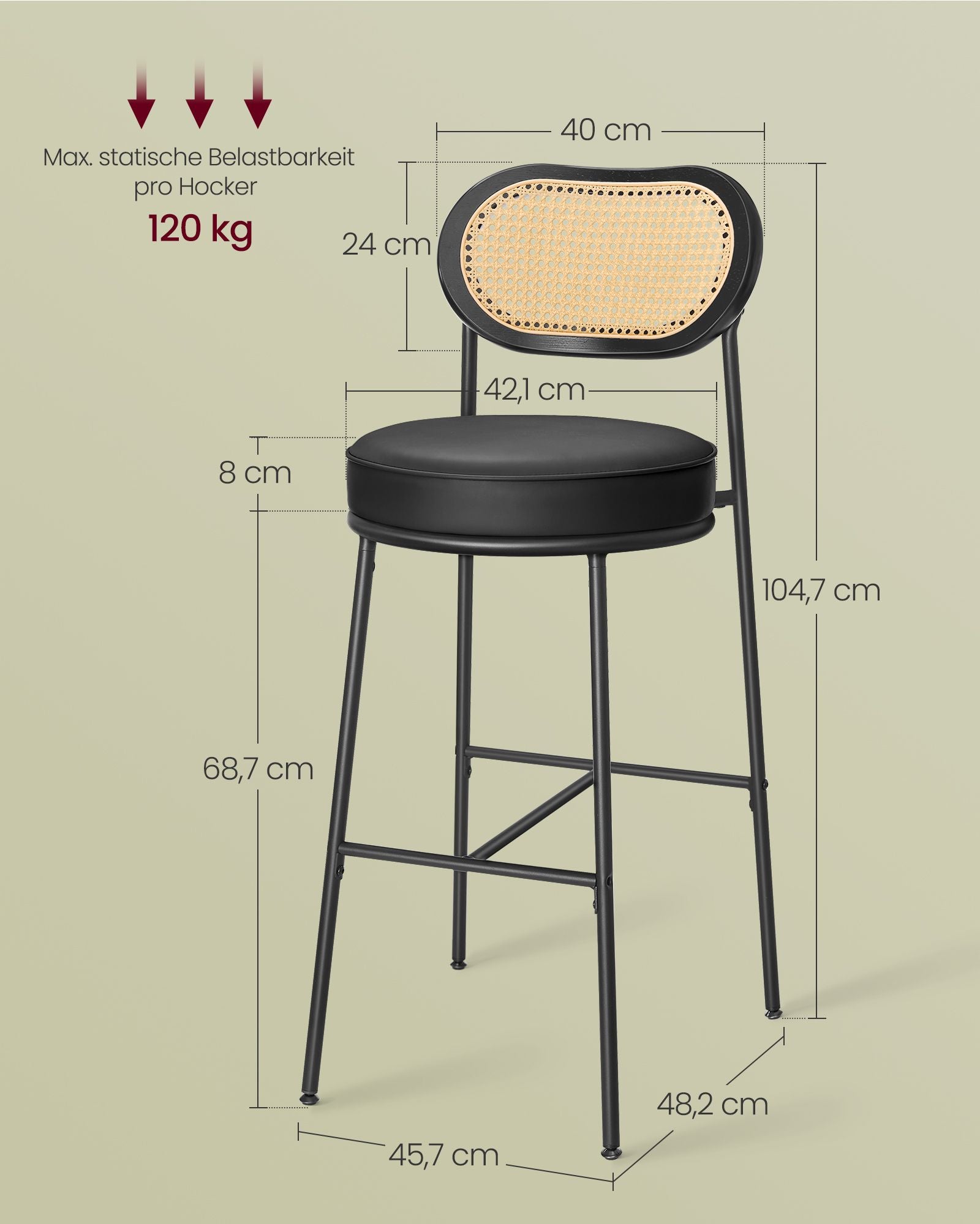 Barhocker Set von 2 - Hochhocker - Bent Back ausgewählt - Frühstücksbar