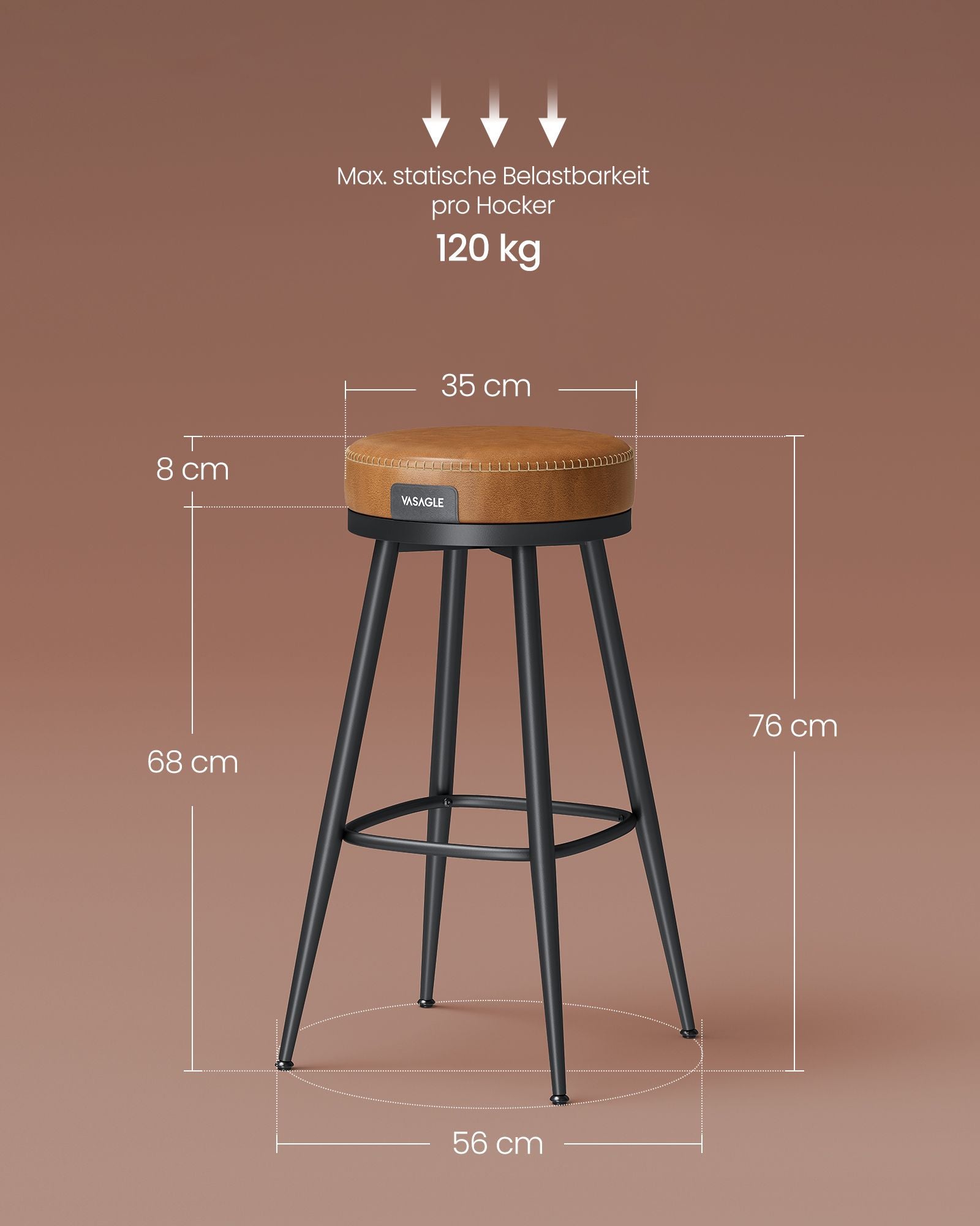 Barhocker -Set von 2 76 cm hohem Karamellbraun