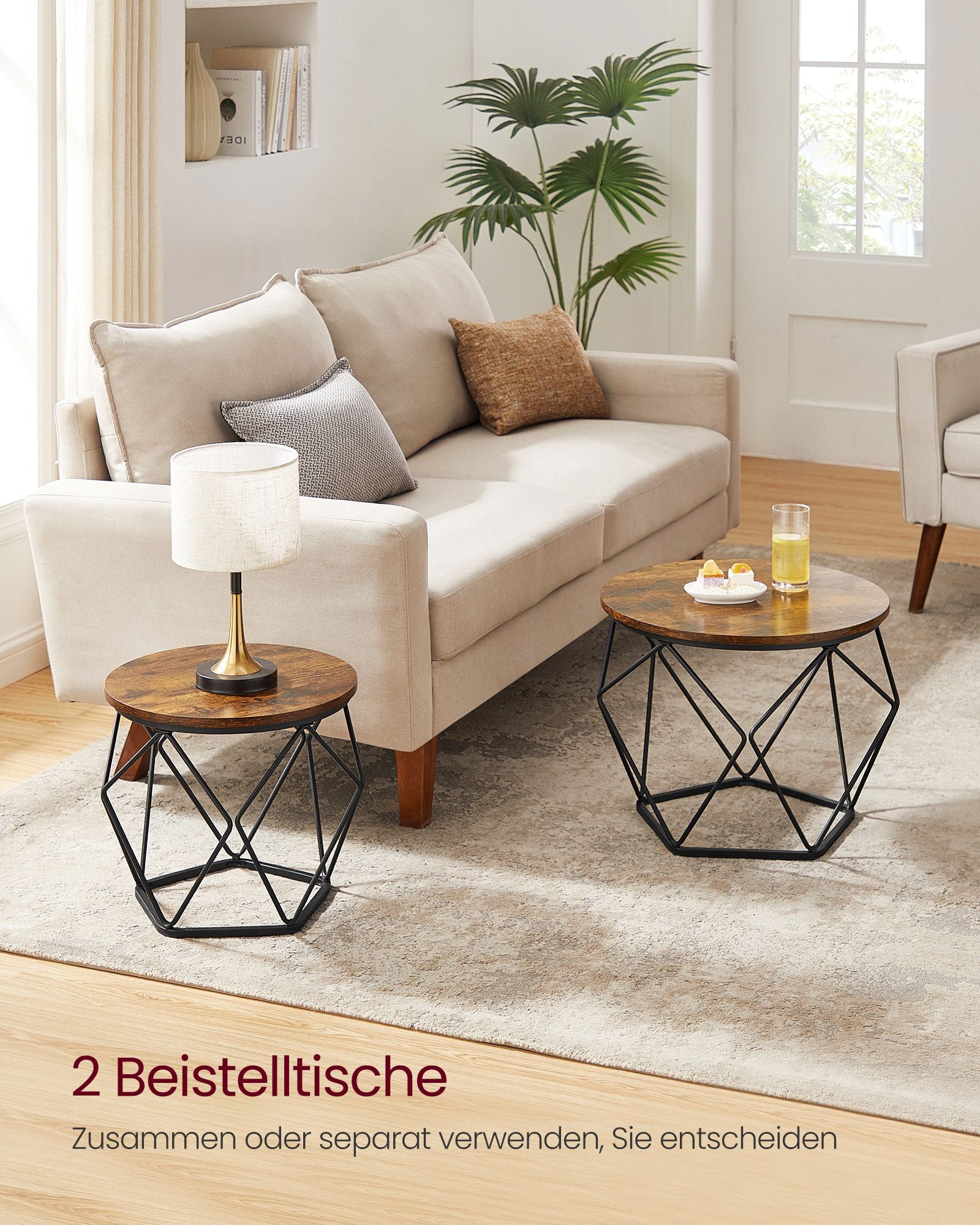 Runder Couchtisch Set von 2-Vintage-Flair-Vintage-Braun-Inktzwart