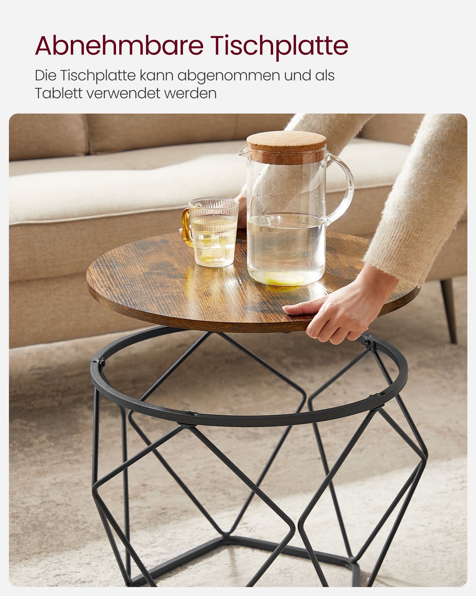 Runder Couchtisch Set von 2-Vintage-Flair-Vintage-Braun-Inktzwart