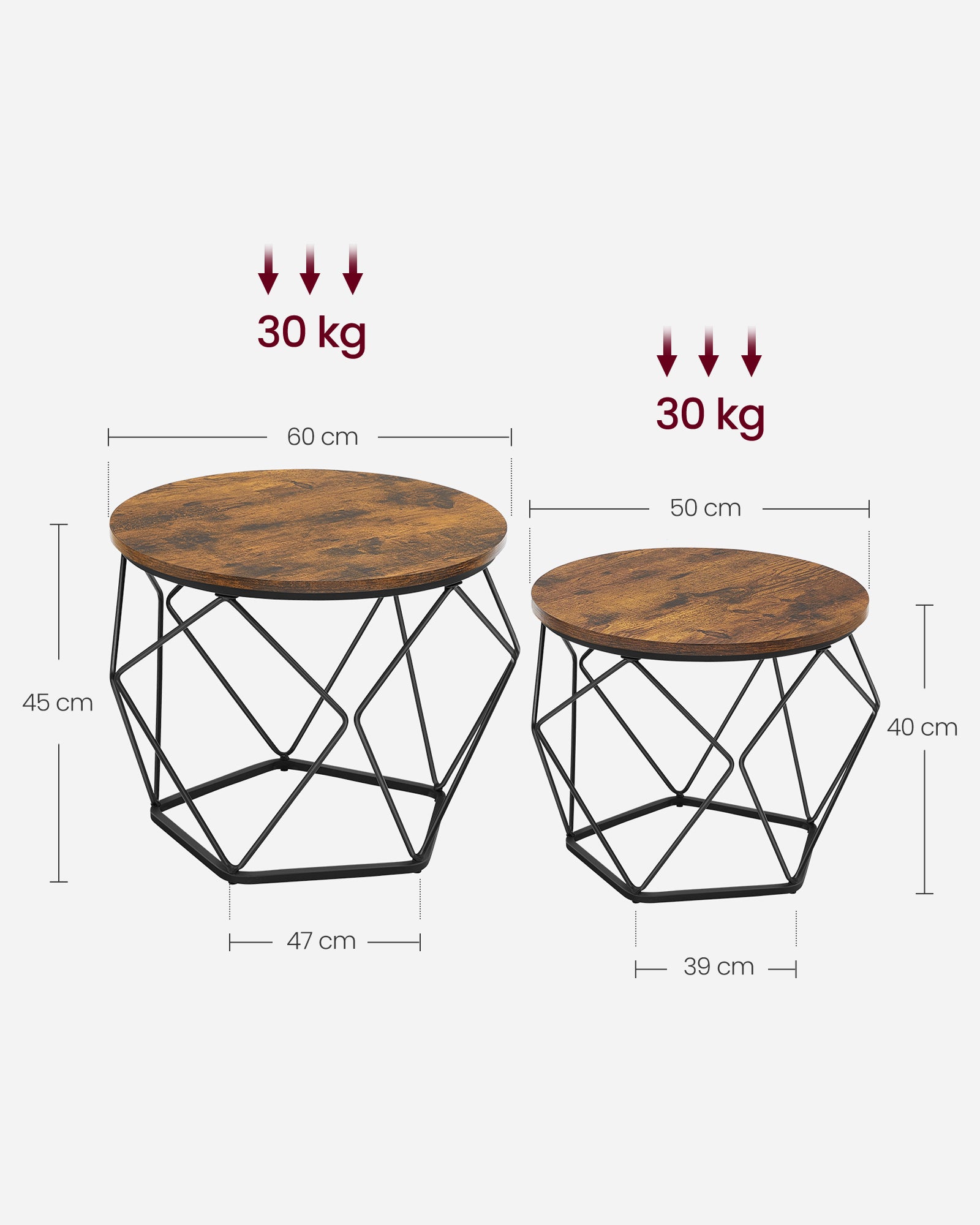 Runder Couchtisch Set von 2-Vintage-Flair-Vintage-Braun-Inktzwart