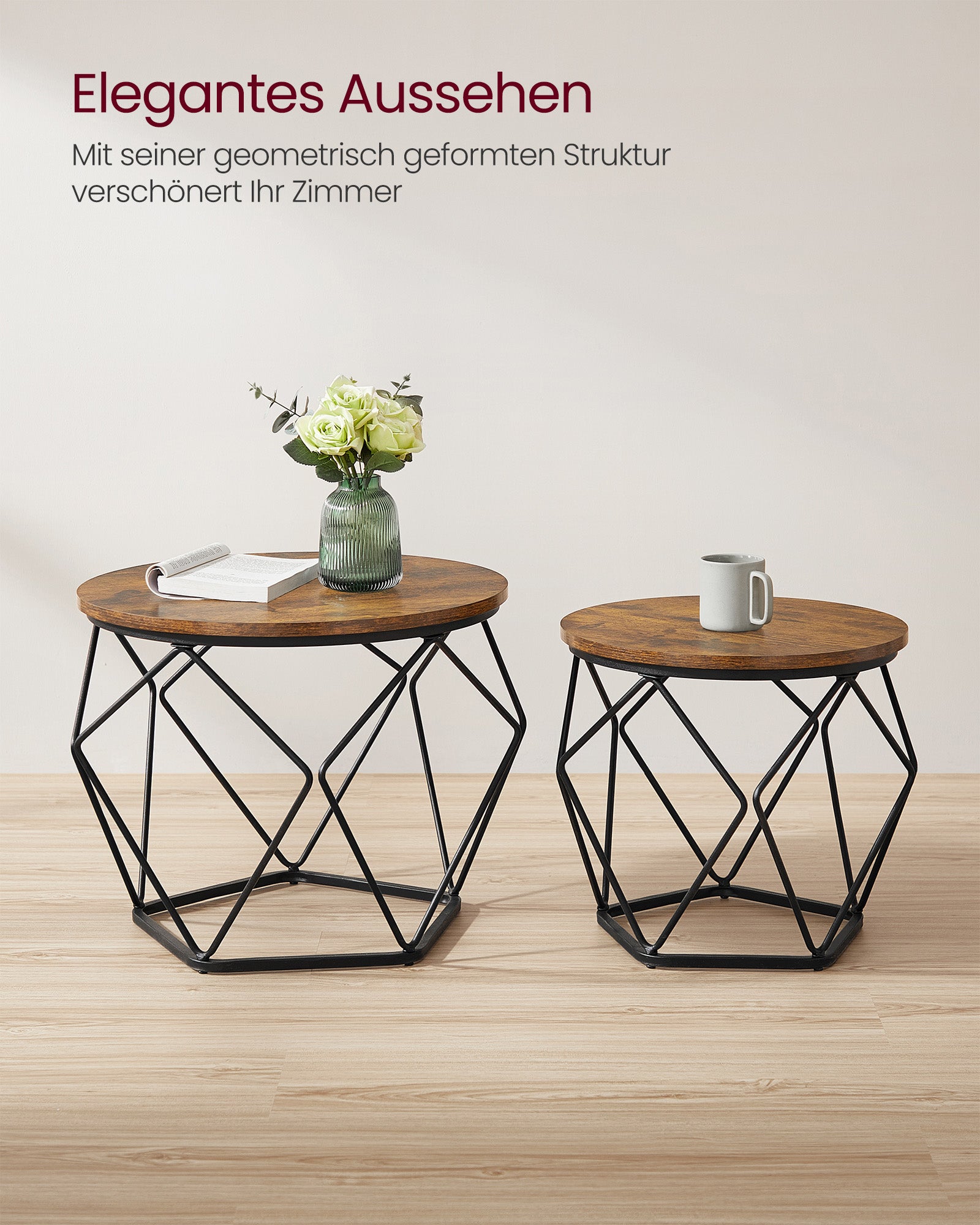 Runder Couchtisch Set von 2-Vintage-Flair-Vintage-Braun-Inktzwart
