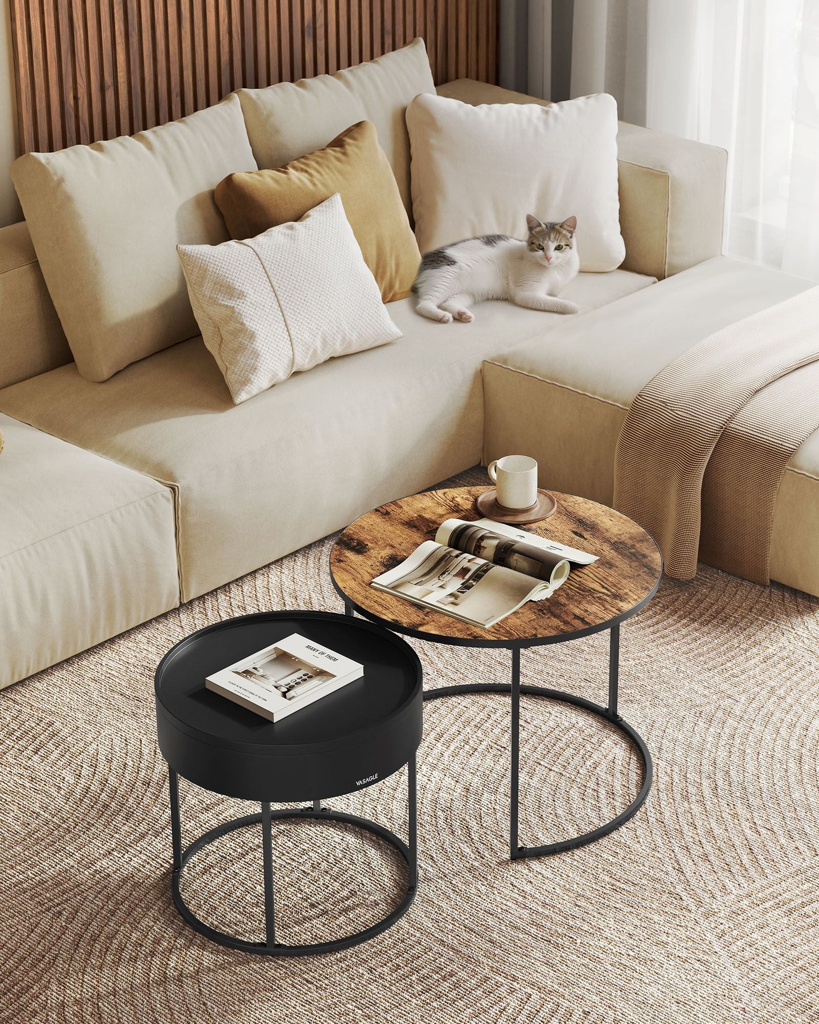 Runder Couchtisch Set von 2 Vintage Brown-Ink-Schwarz