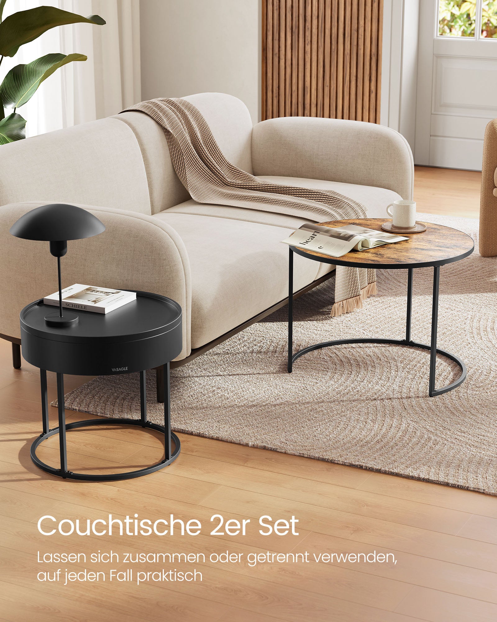 Runder Couchtisch Set von 2 Vintage Brown-Ink-Schwarz