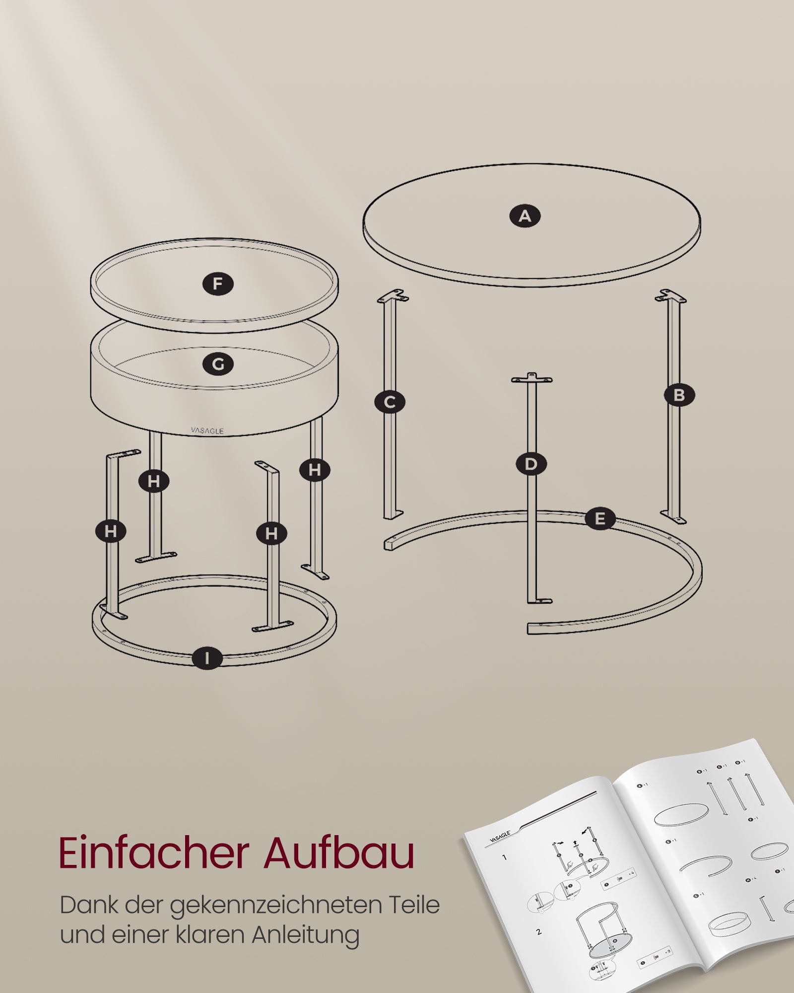 Runder Couchtisch Set von 2 Vintage Brown-Ink-Schwarz