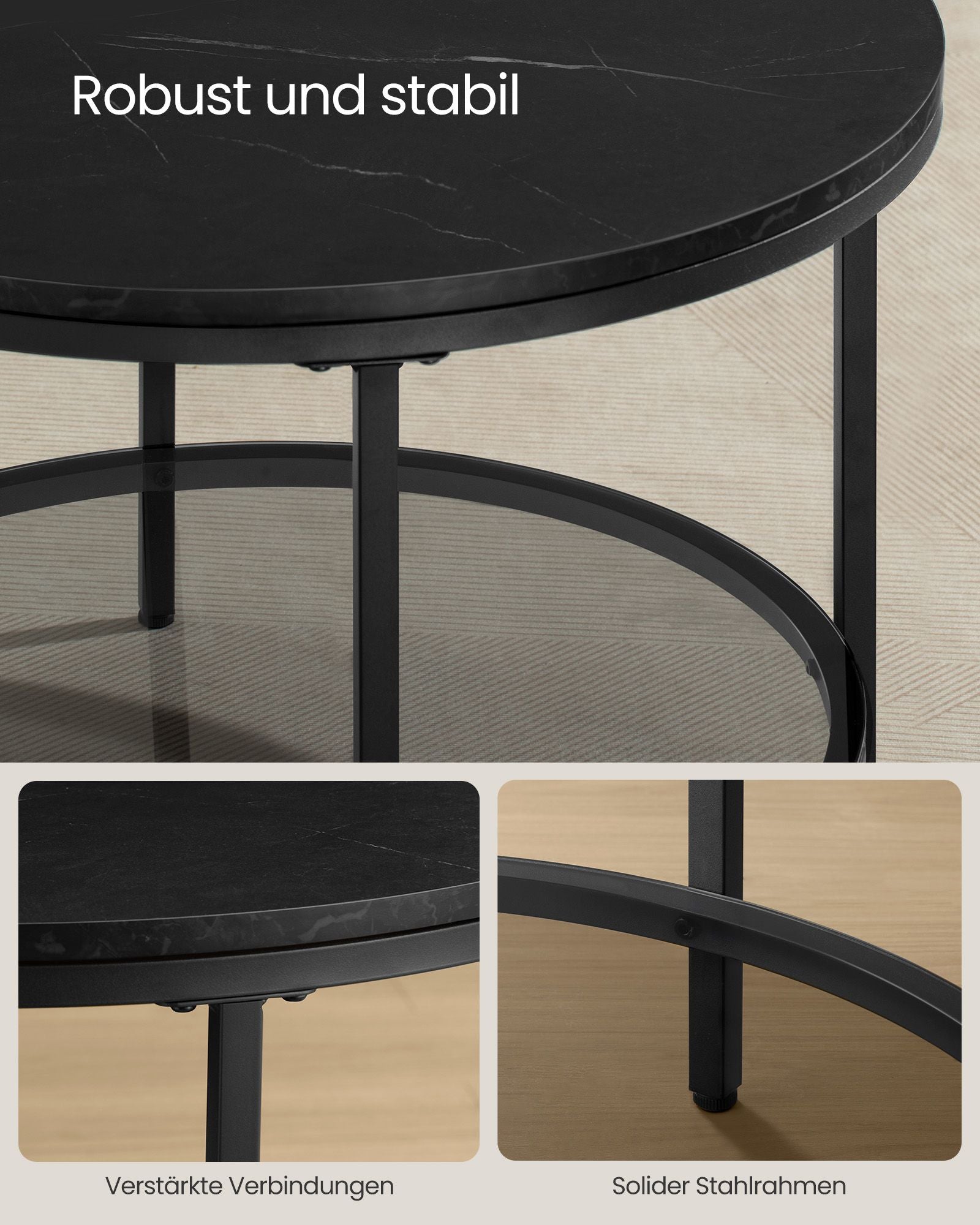 Couchtisch-2 Levels-Glasblech-Marble Black-Ink Black Schwarz