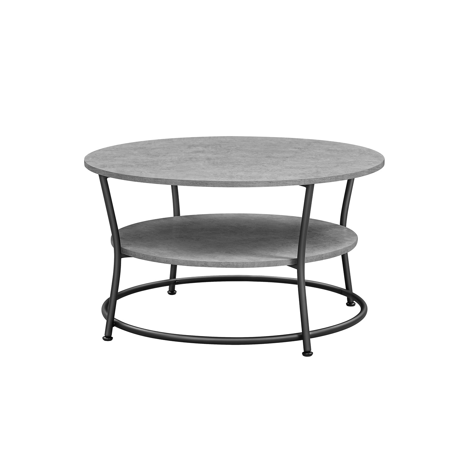 Couchtisch - runder Beistelltisch mit 2 Regalen - Metallrahmen