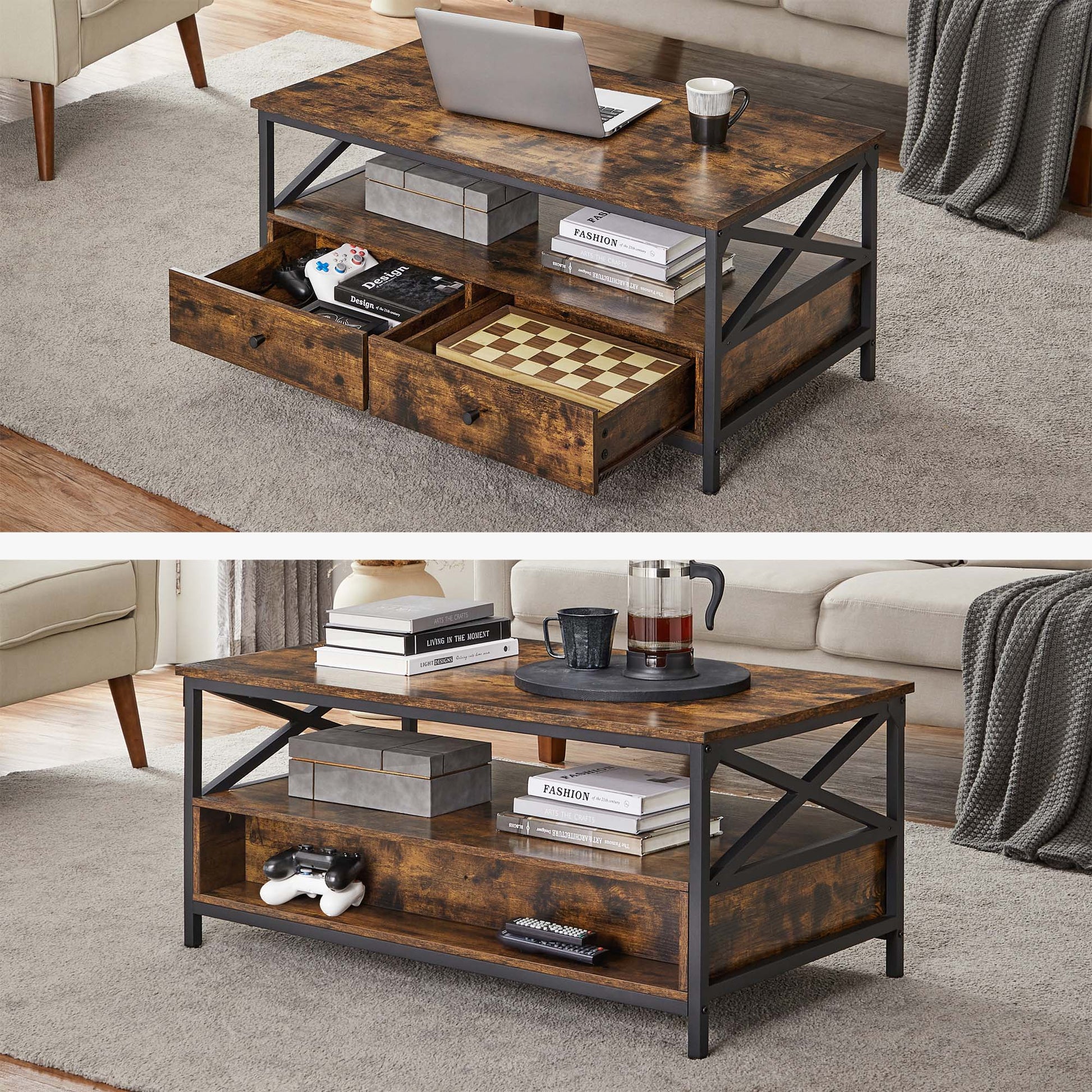 Couchtisch - Wohnzimmertisch - mit 2 Schubladen - 100 x 55 x 45 cm - braun