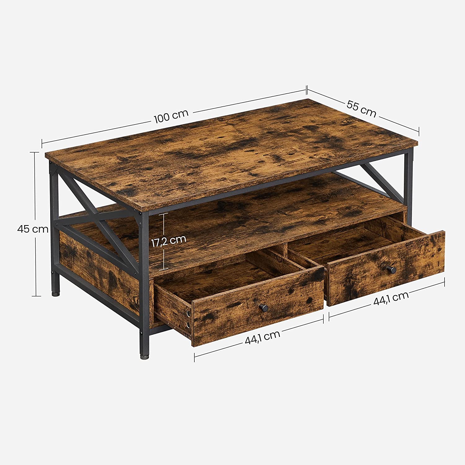 Couchtisch - Wohnzimmertisch - mit 2 Schubladen - 100 x 55 x 45 cm - braun
